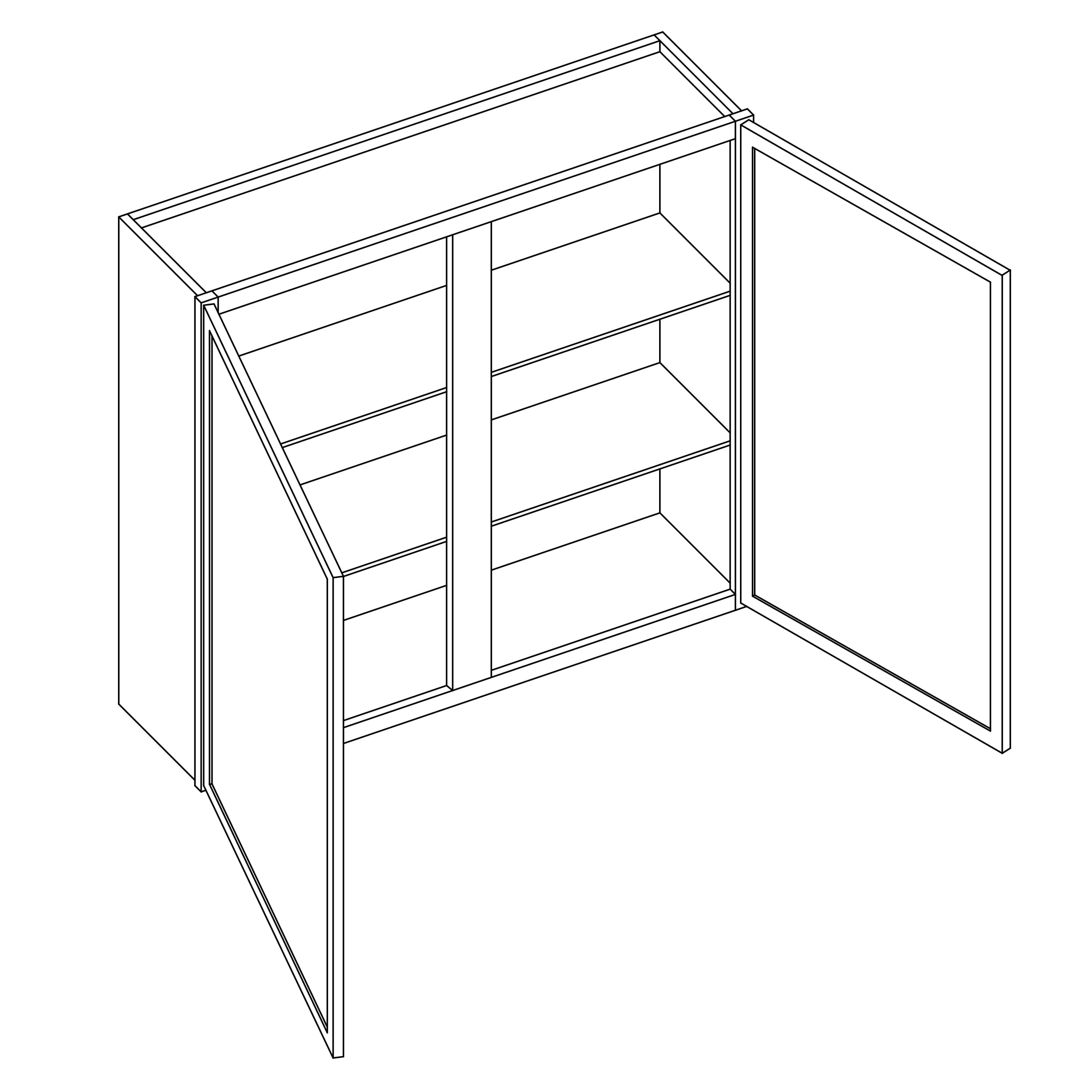 KCD Oslo Oak Double Door Wall Cabinet - 42" W x 36" H - line drawing