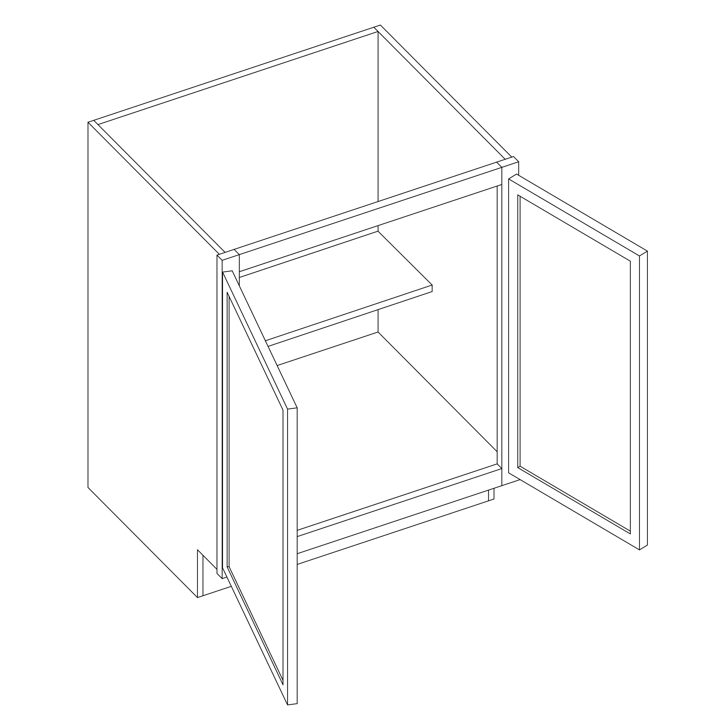 KCD Oslo Oak Full Height Double Door Base Cabinet - 24" W - line drawing
