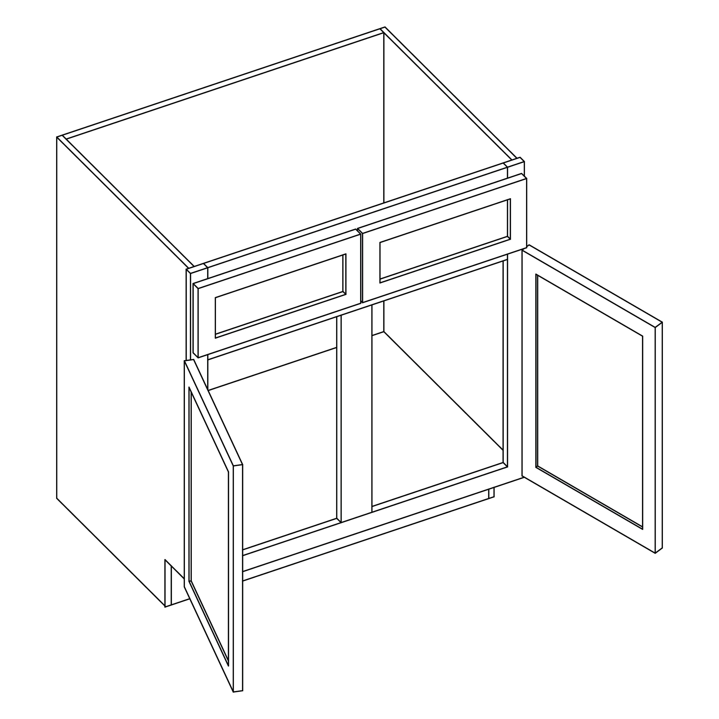 KCD Shaker Kodiak Sink Base Cabinet w/ CS - 48" W - line drawing