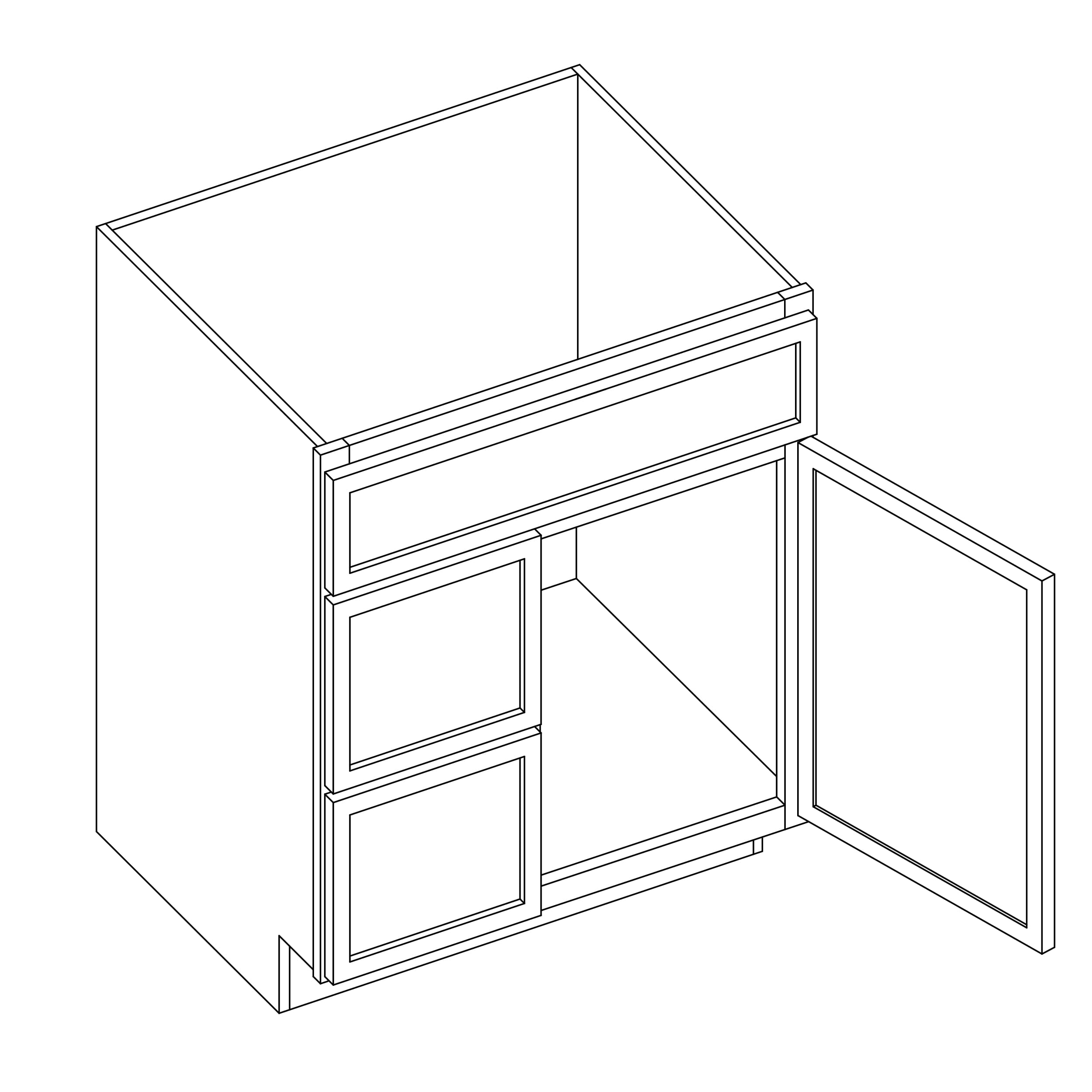 KCD Oslo White Vanity Sink Base Left Drawer Stacking Cabinet - 30" W - line drawing