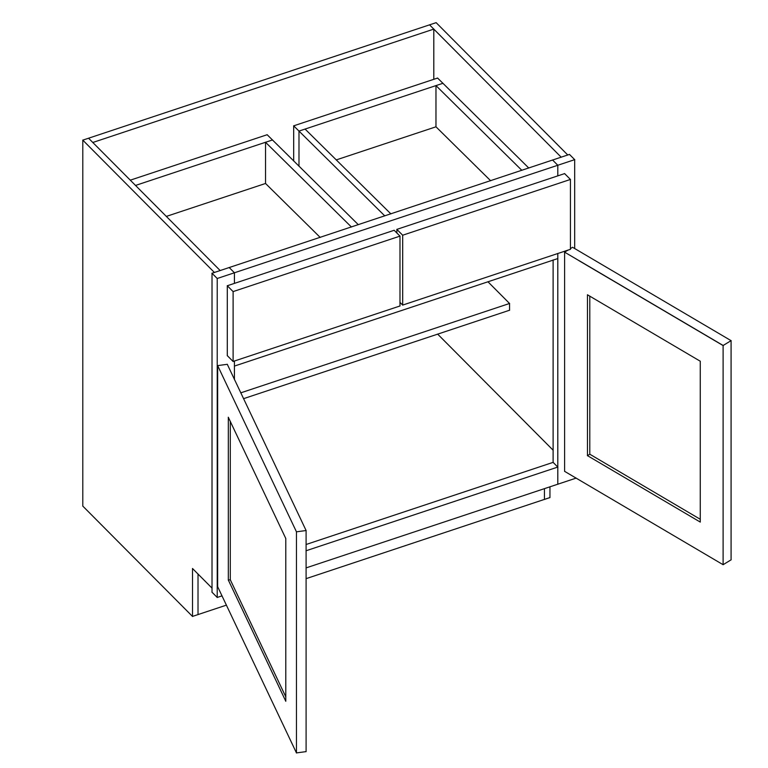 KCD Essential Gray Double Door Standard Base Cabinet - 36" W - line drawing
