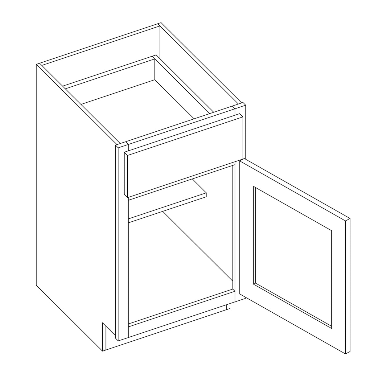 KCD Essential White Single Door Standard Base Cabinet - 21" W - line drawing