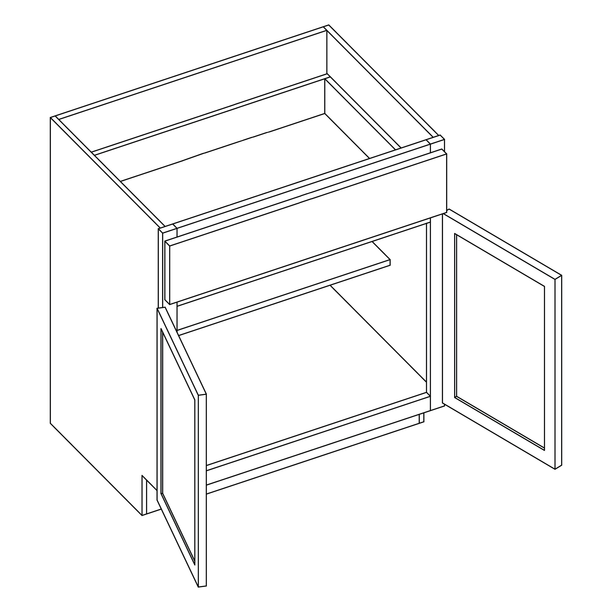 KCD Essential White Double Door Standard Base Cabinet - 24" W - line drawing