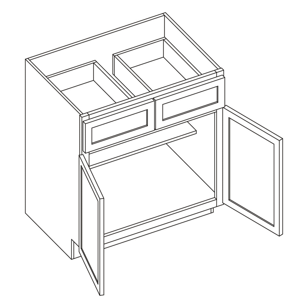 KCD Brooklyn Bright White Double Door Standard Base Cabinet - 30" W - line drawing
