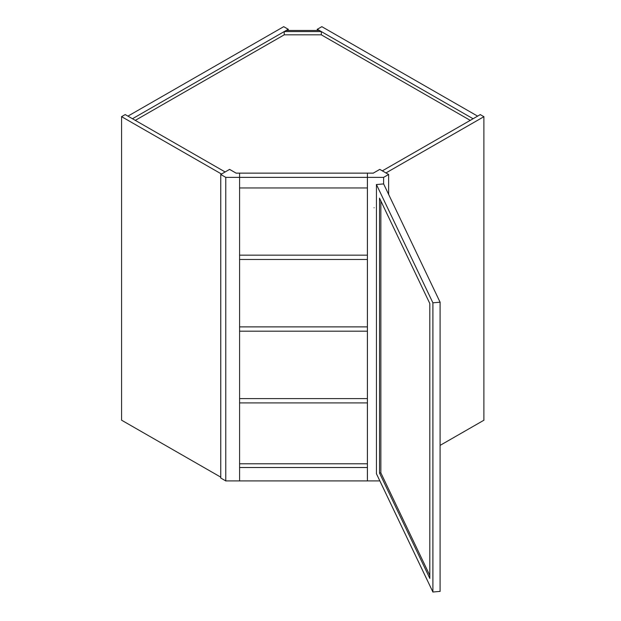 KCD Oslo White Corner Wall Cabinet - 27" W x 42" H - line drawing