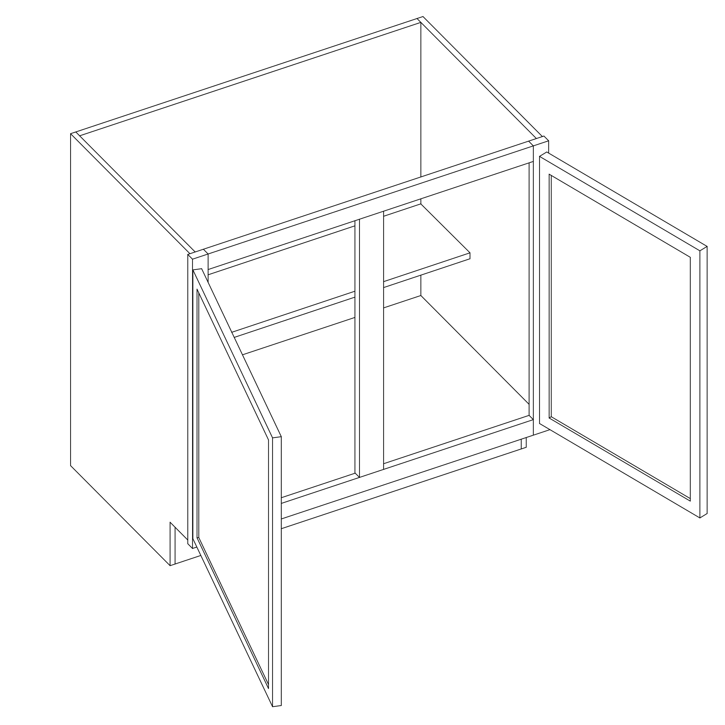 KCD Oslo Classic Walnut Full Height Double Door Base Cabinet - 39" W - line drawing