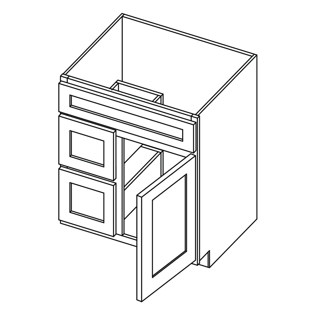 KCD Shaker Moss Vanity Sink Base Left Drawer Stacking Cabinet - 30" W - line drawing