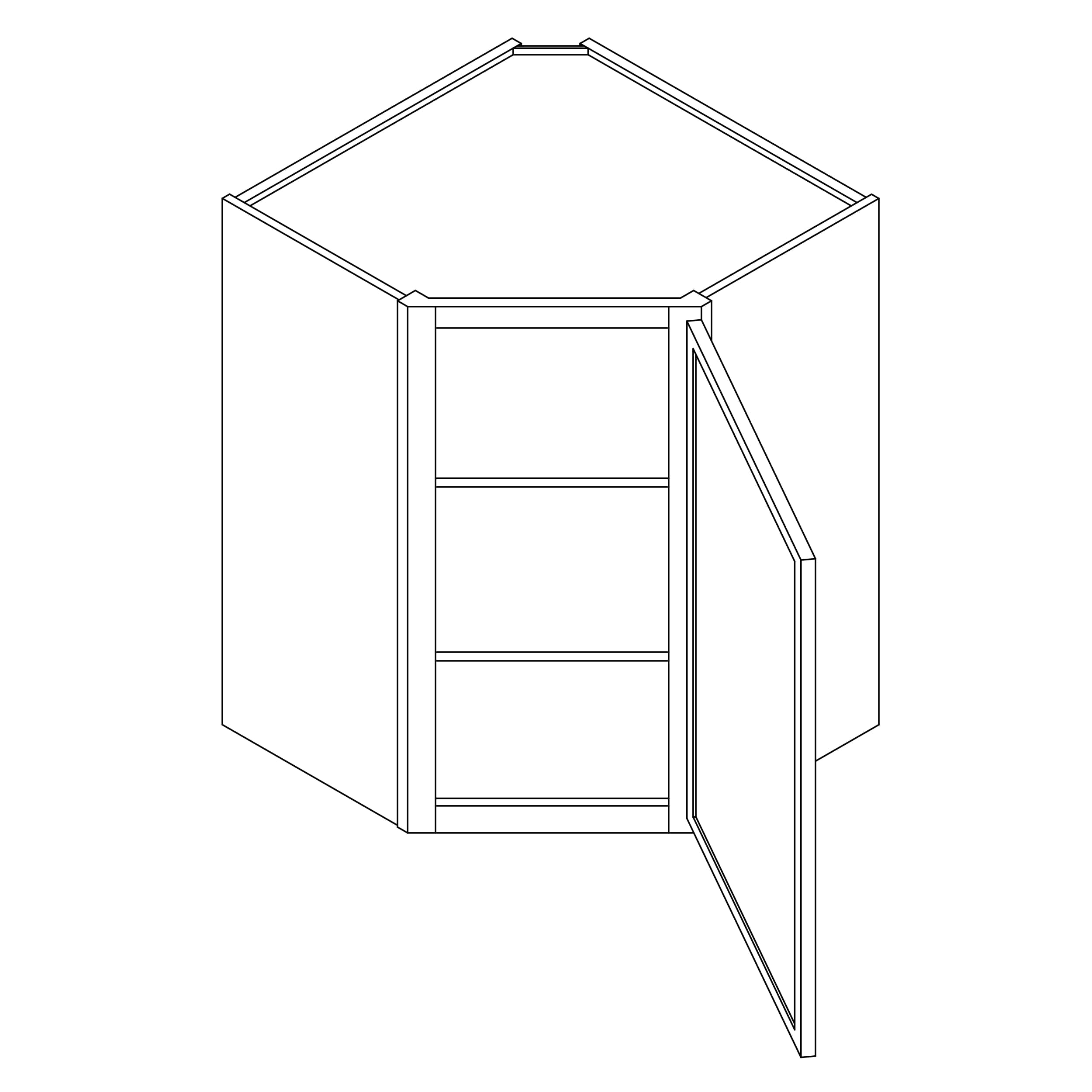 KCD Oslo White Corner Wall Cabinet - 27" W x 36" H - line drawing