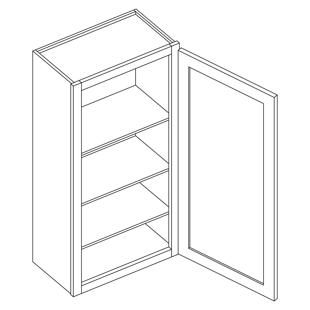 KCD Essential White Single Door Wall Cabinet - 15" W x 42" H - line drawing