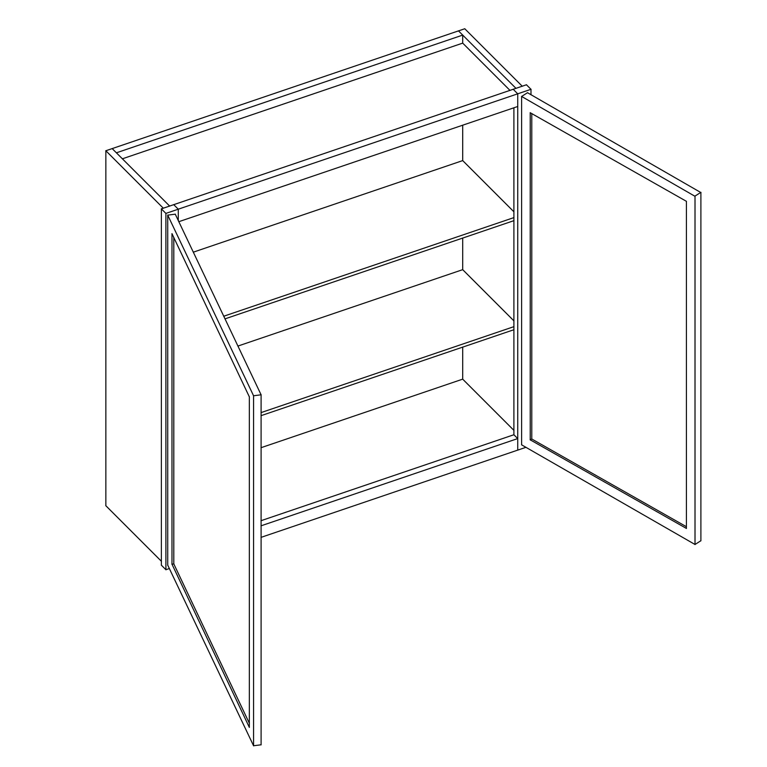 KCD Oslo Oak Double Door Wall Cabinet - 30" W x 36" H - line drawing
