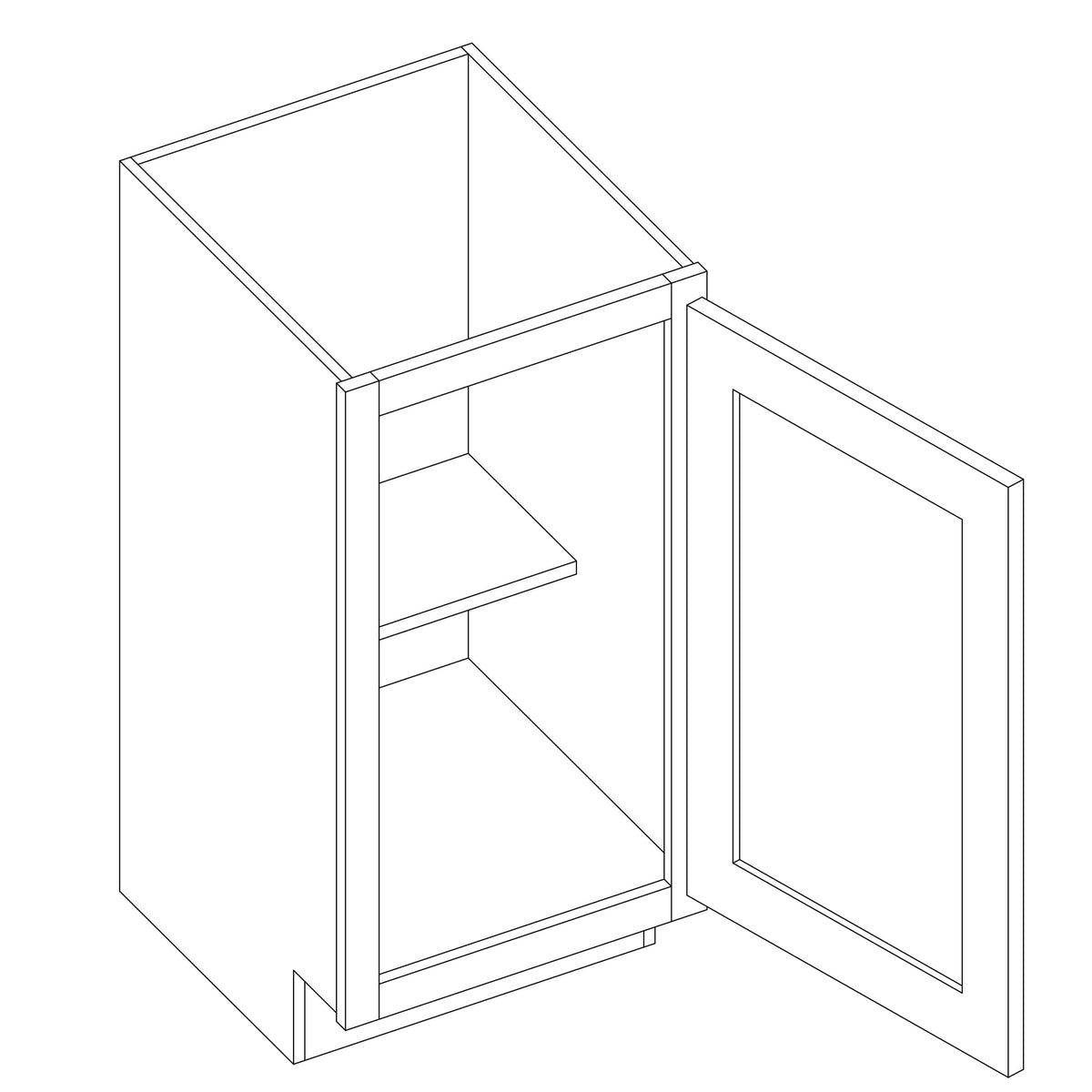 KCD Shaker Sand Full Height Single Door Base Cabinet - 15" W - line drawing