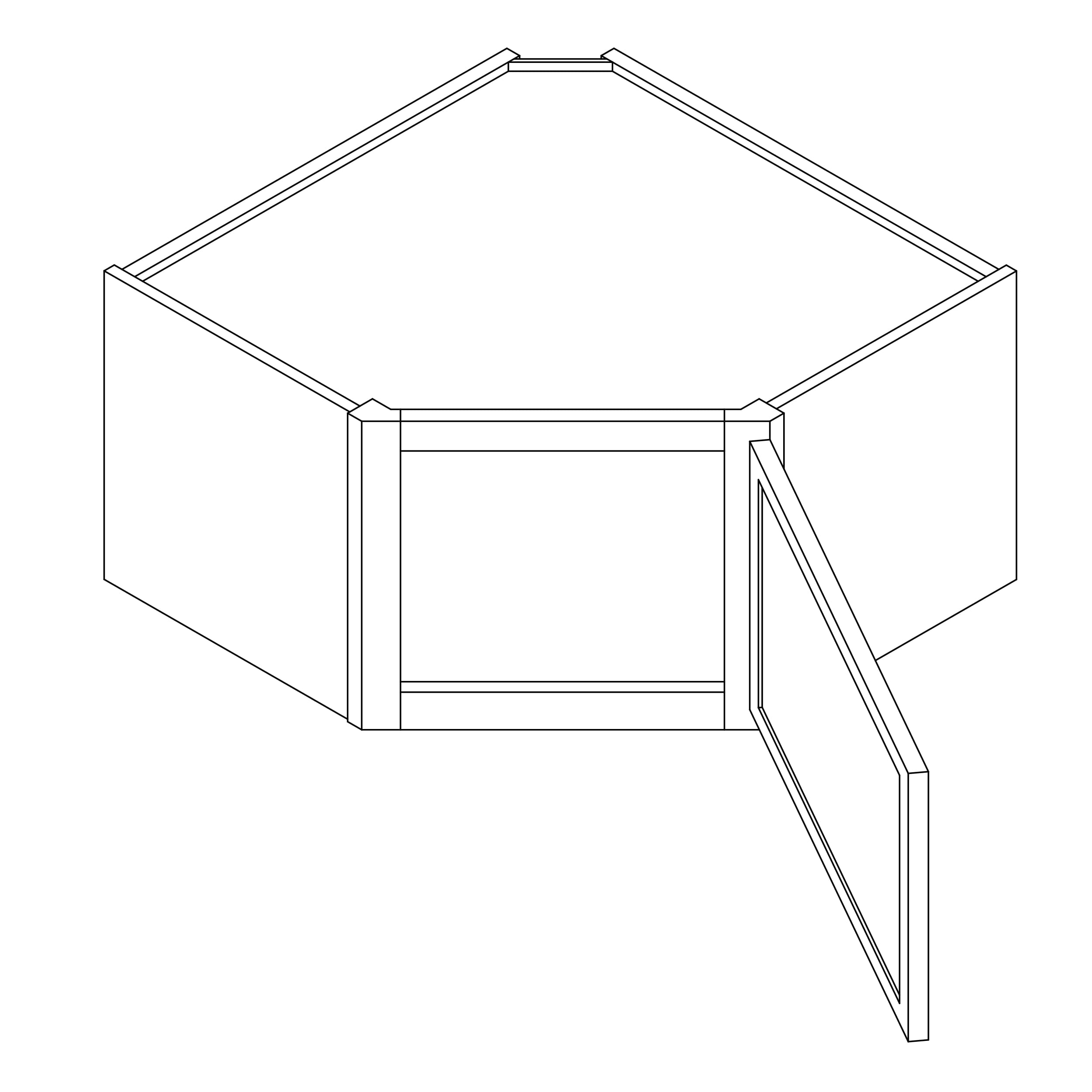 KCD Oslo Oak Corner Wall Cabinet - 24" W x 15" H - line drawing
