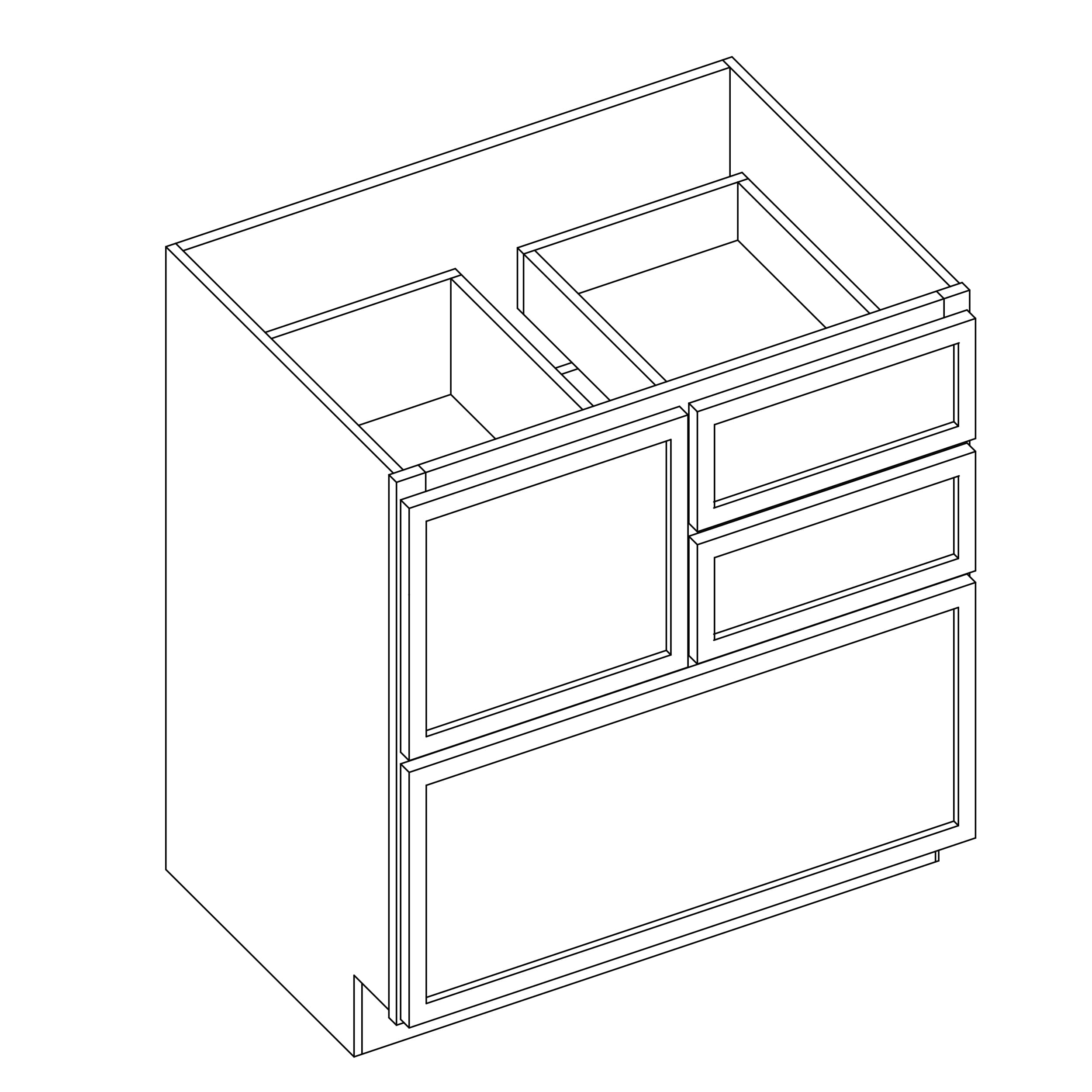 KCD Oslo White Cooking Center Base Cabinet - 30" W - line drawing