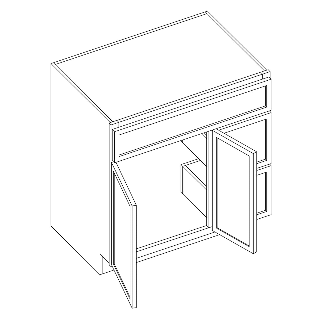 KCD Oslo Classic Walnut Vanity Sink Base Right Drawer Stacking Cabinet - 36" W - line drawing