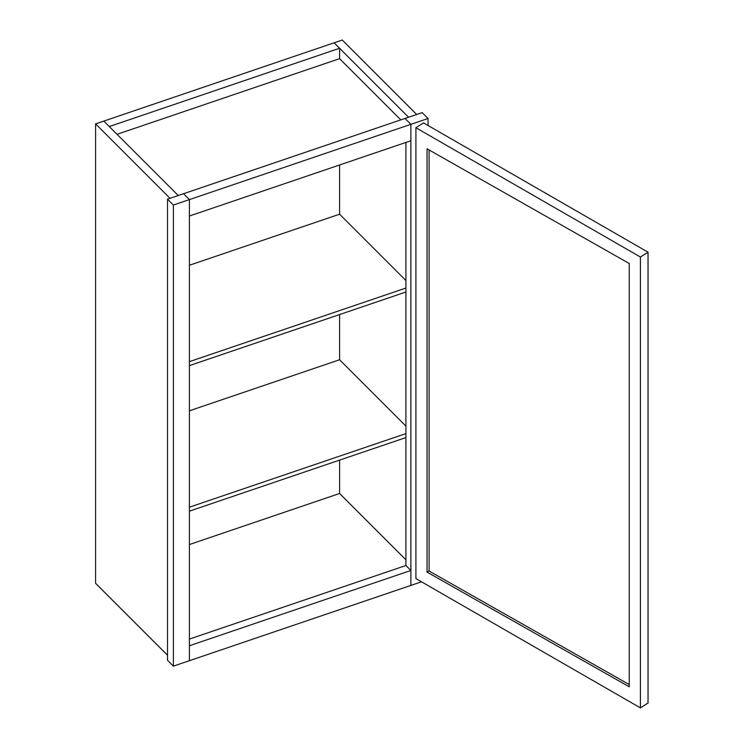 KCD Oslo Classic Walnut Single Door Wall Cabinet - 15" W x 36" H - line drawing