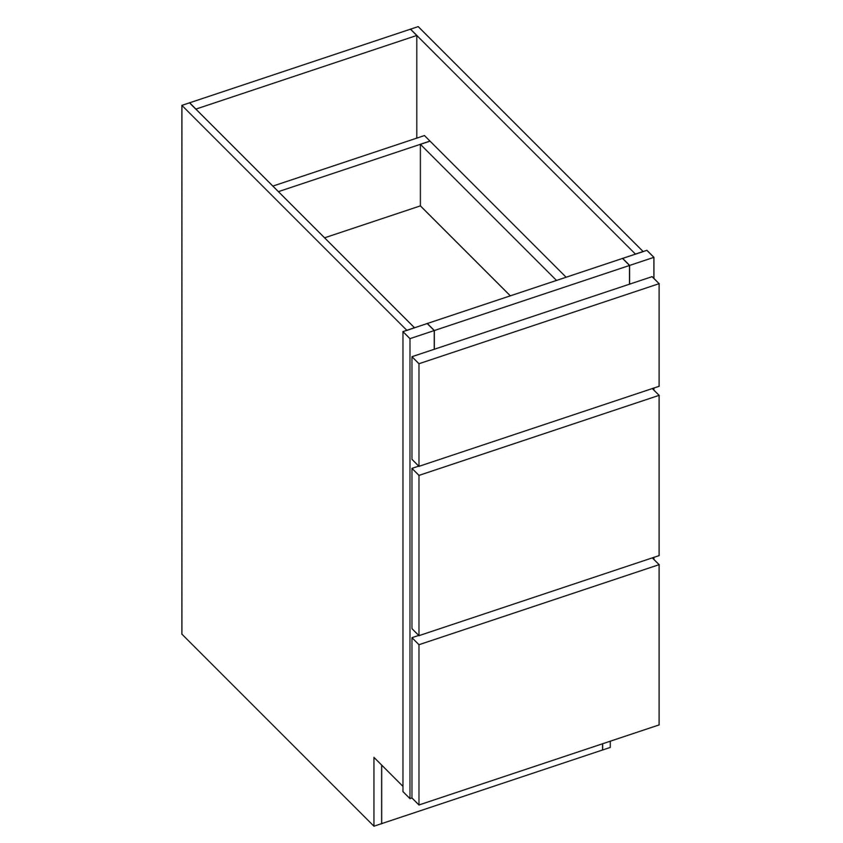 KCD Shaker Designer White Slab Drawer Base Cabinet - 12" W - Reduced Height - line drawing