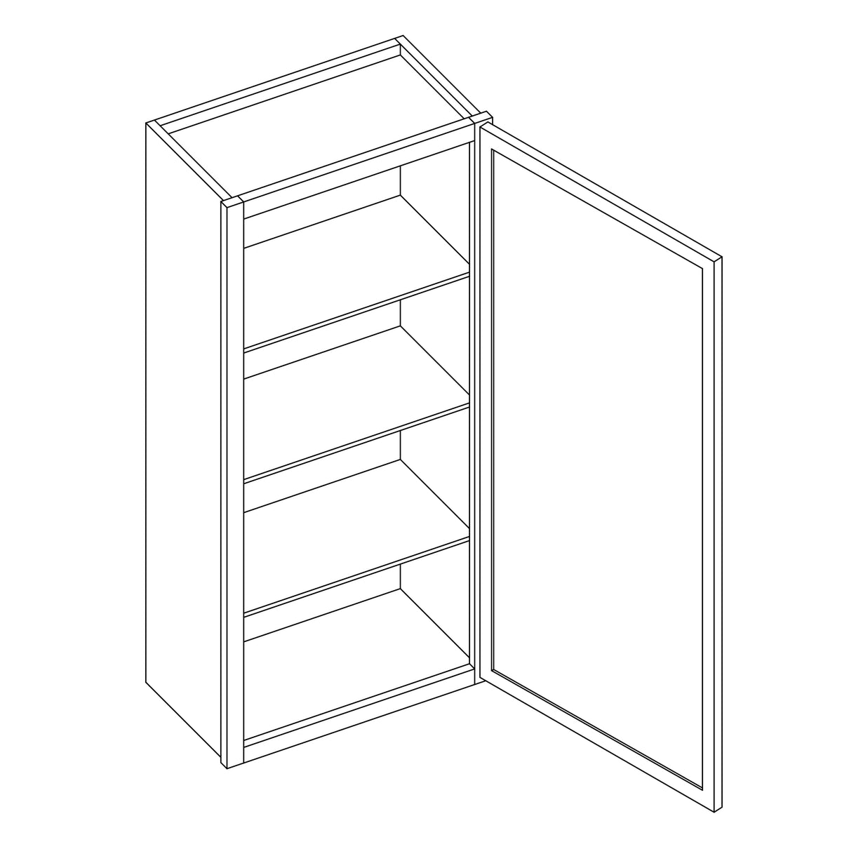 KCD Oslo Classic Walnut Single Door Wall Cabinet - 15" W x 42" H - line drawing