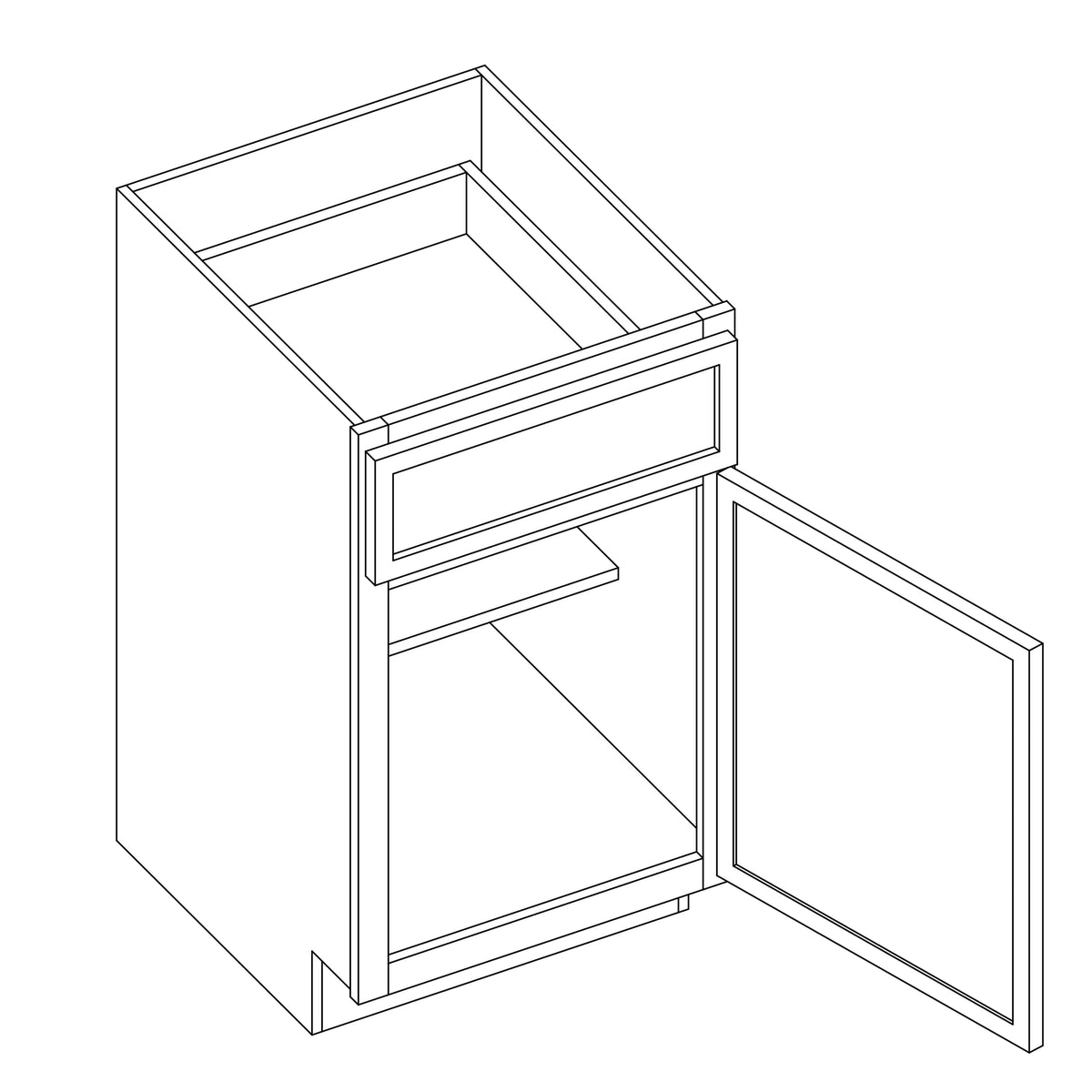 KCD Oslo Oak Single Door Standard Base Cabinet - 18" W - line drawing