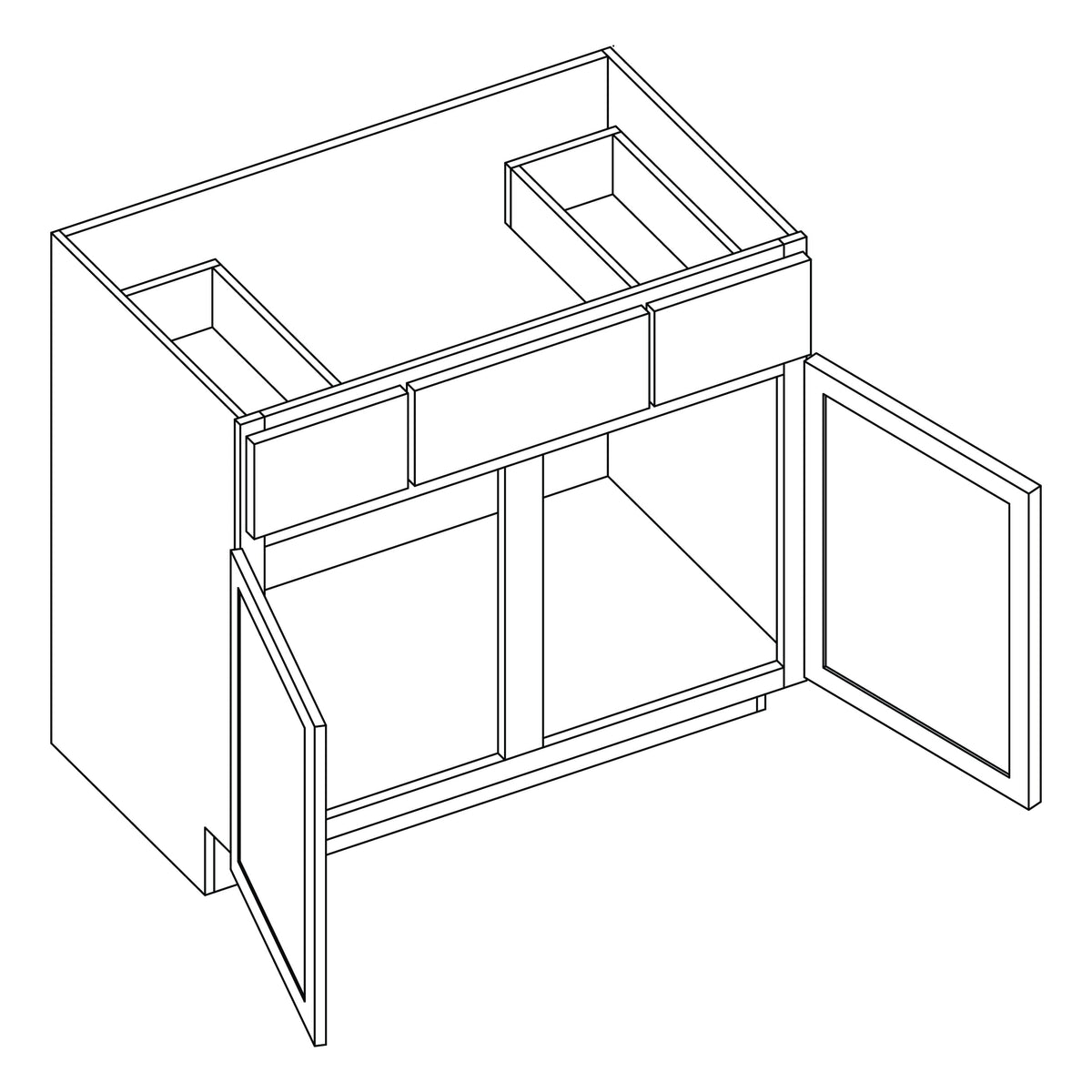 KCD Shaker Designer White Slab Vanity Sink Base - 42" W - line drawing