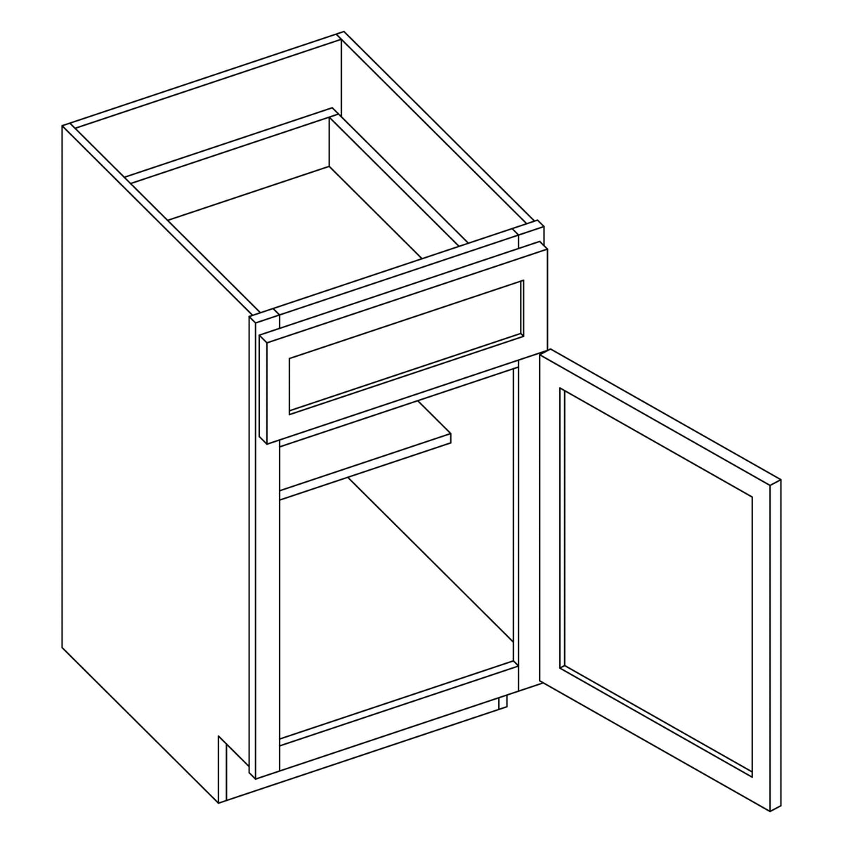 KCD Brooklyn Modern Gray Single Door Base Vanity - 15" W - line drawing