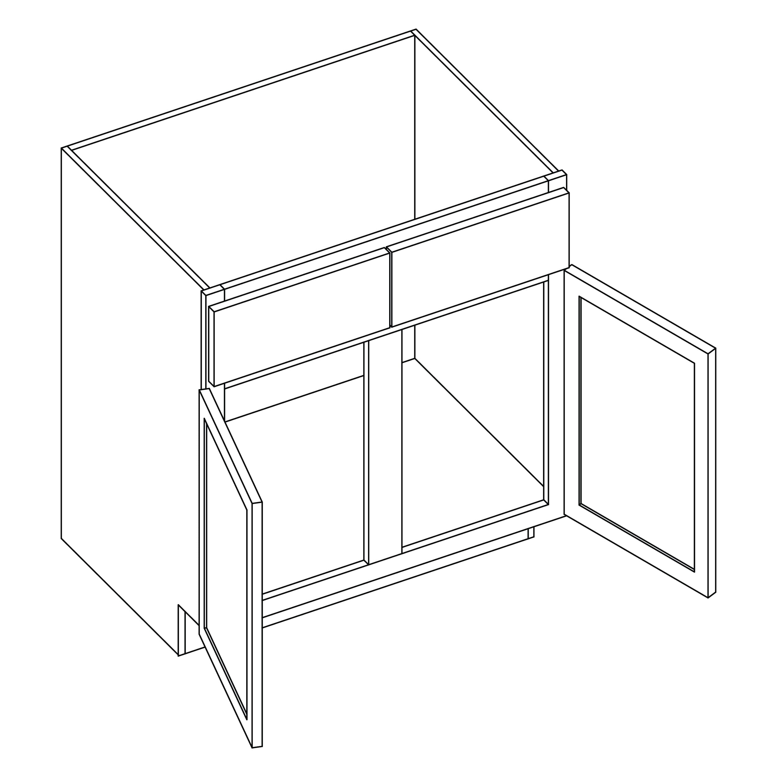 KCD Shaker Designer White Slab Sink Base Cabinet w/ CS - 42" W - line drawing