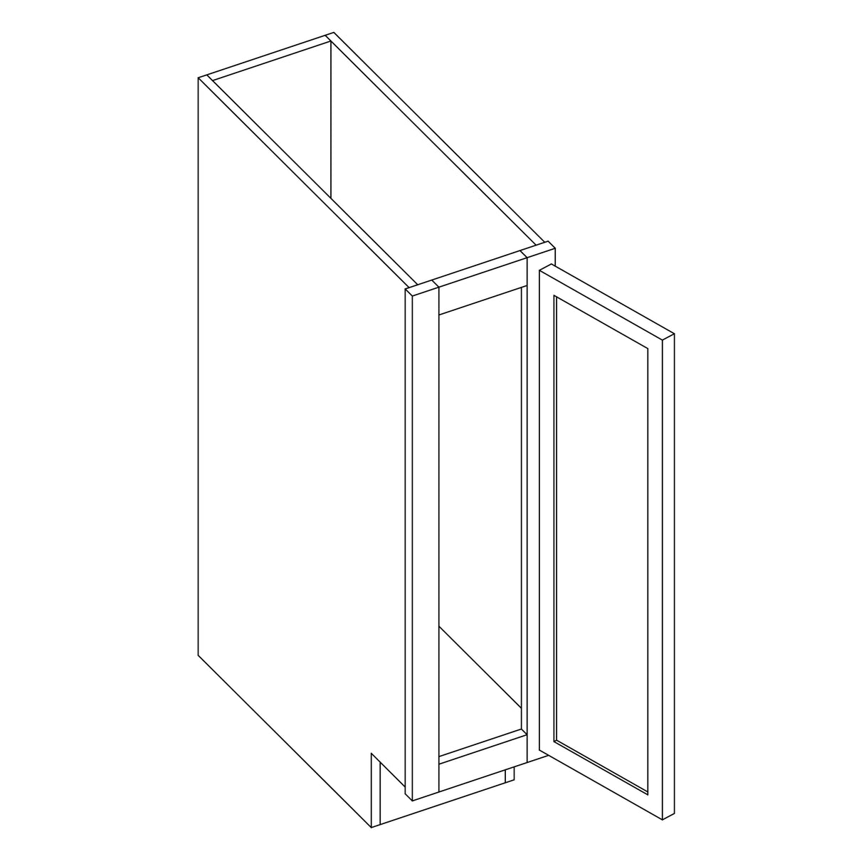 KCD Oslo Classic Walnut Single Door Full Height Base Cabinet - 9" W - line drawing