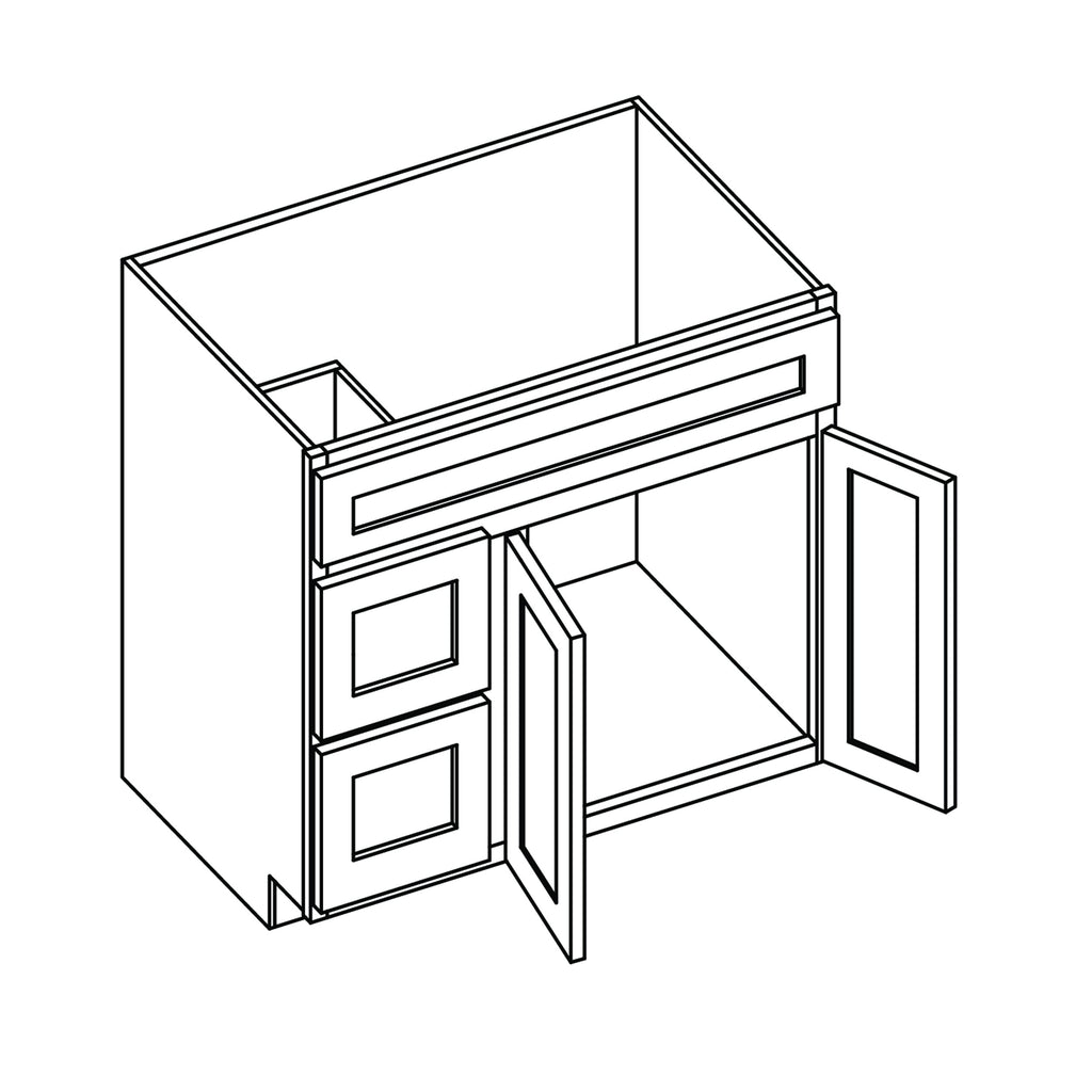 KCD Shaker Sand Vanity Sink Base Left Drawer Stacking Cabinet - 36" W - line drawing