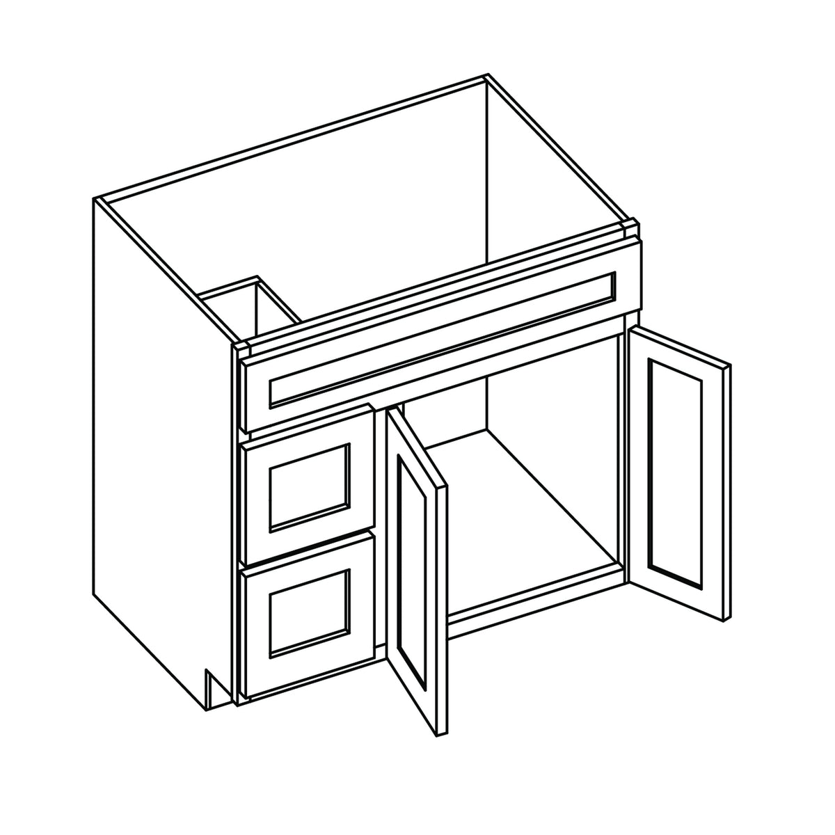 KCD Shaker Sand Vanity Sink Base Left Drawer Stacking Cabinet - 36" W - line drawing