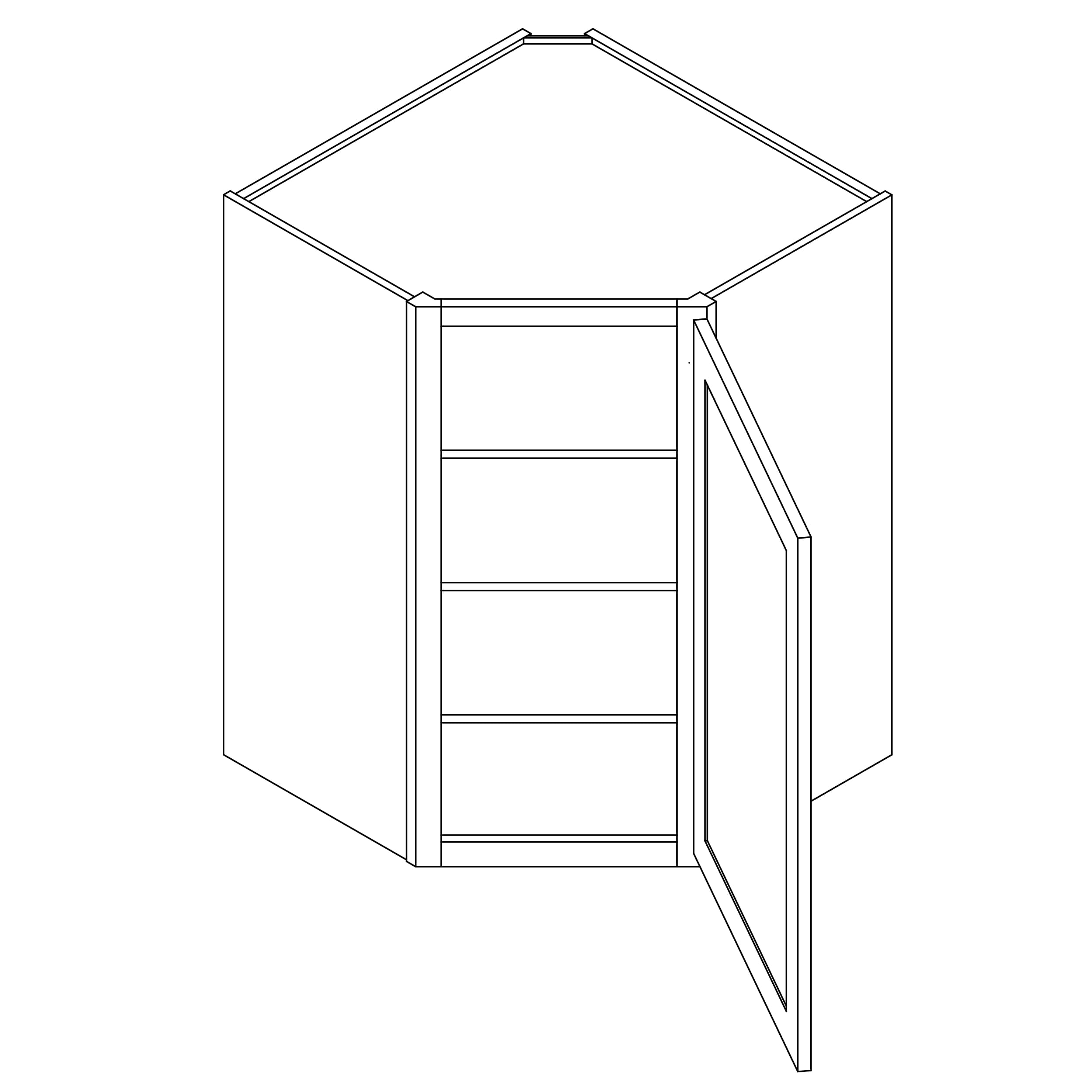 KCD Essential Gray Corner Wall Cabinet - 24" W x 42" H - line drawing