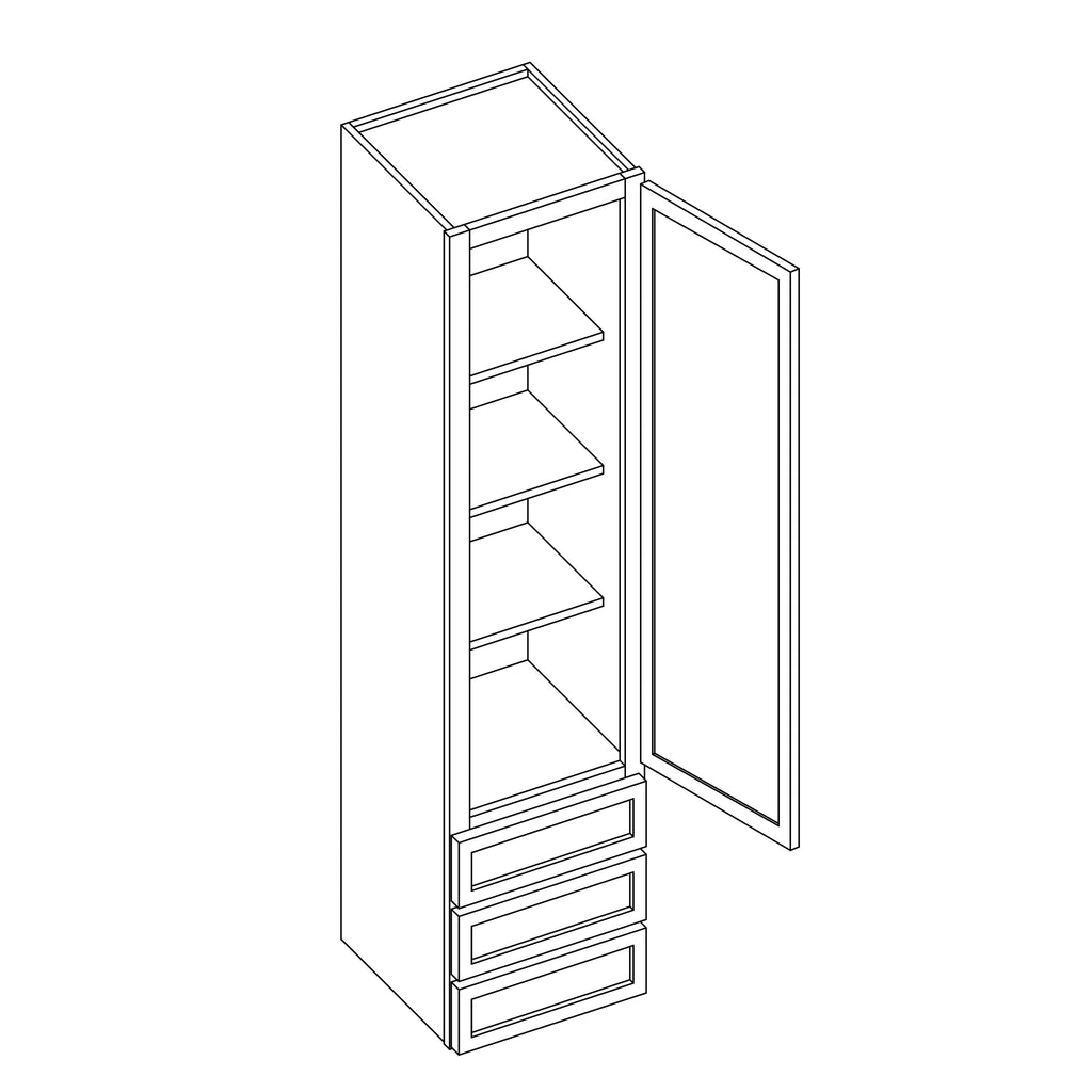 KCD Oslo White Wall Twr w/ 3 Drws - 15" W x 60" H x 14.5" D - line drawing