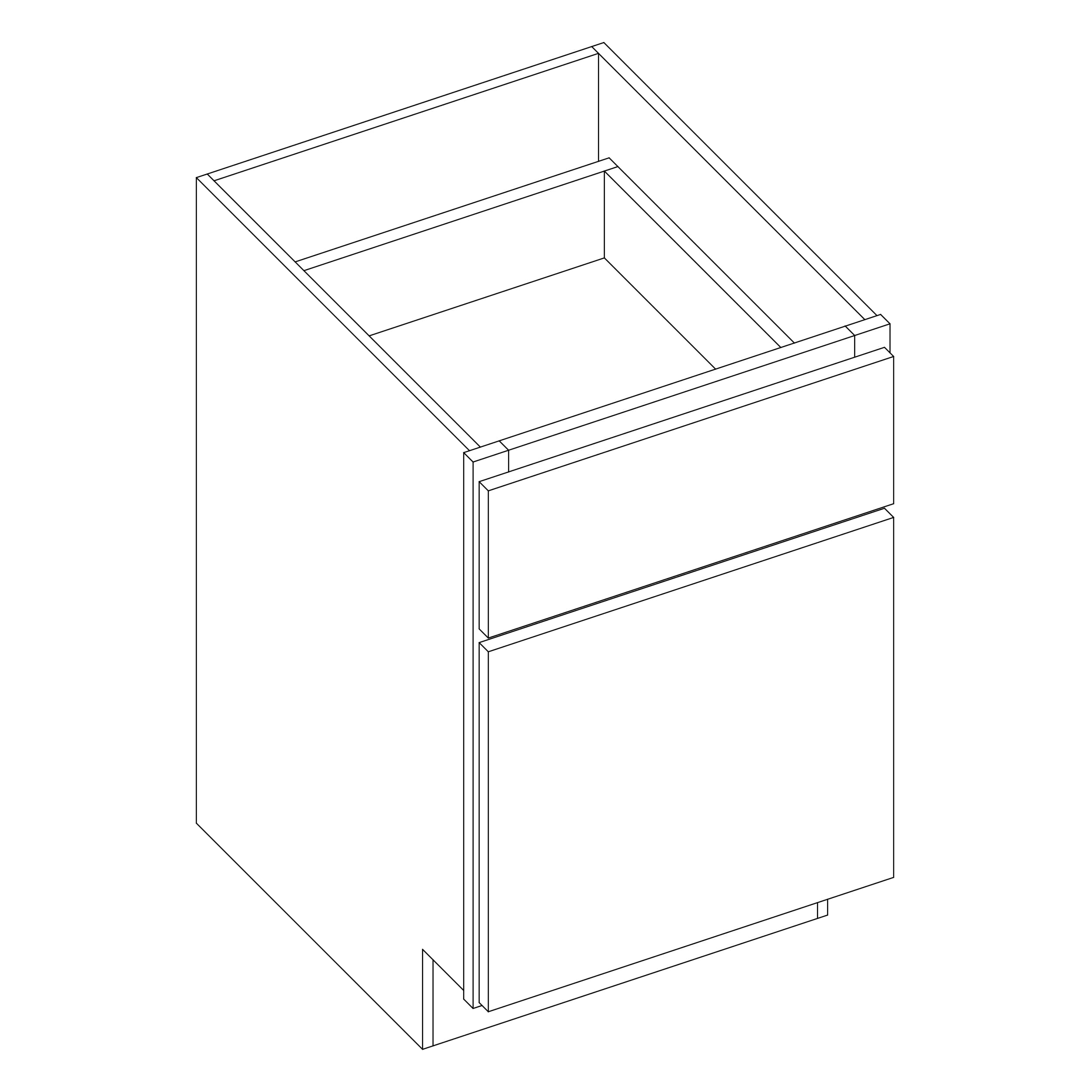 KCD Shaker Designer White Slab Desk Drawer Base - 18" W x 29.5" H x 24" D - line drawing