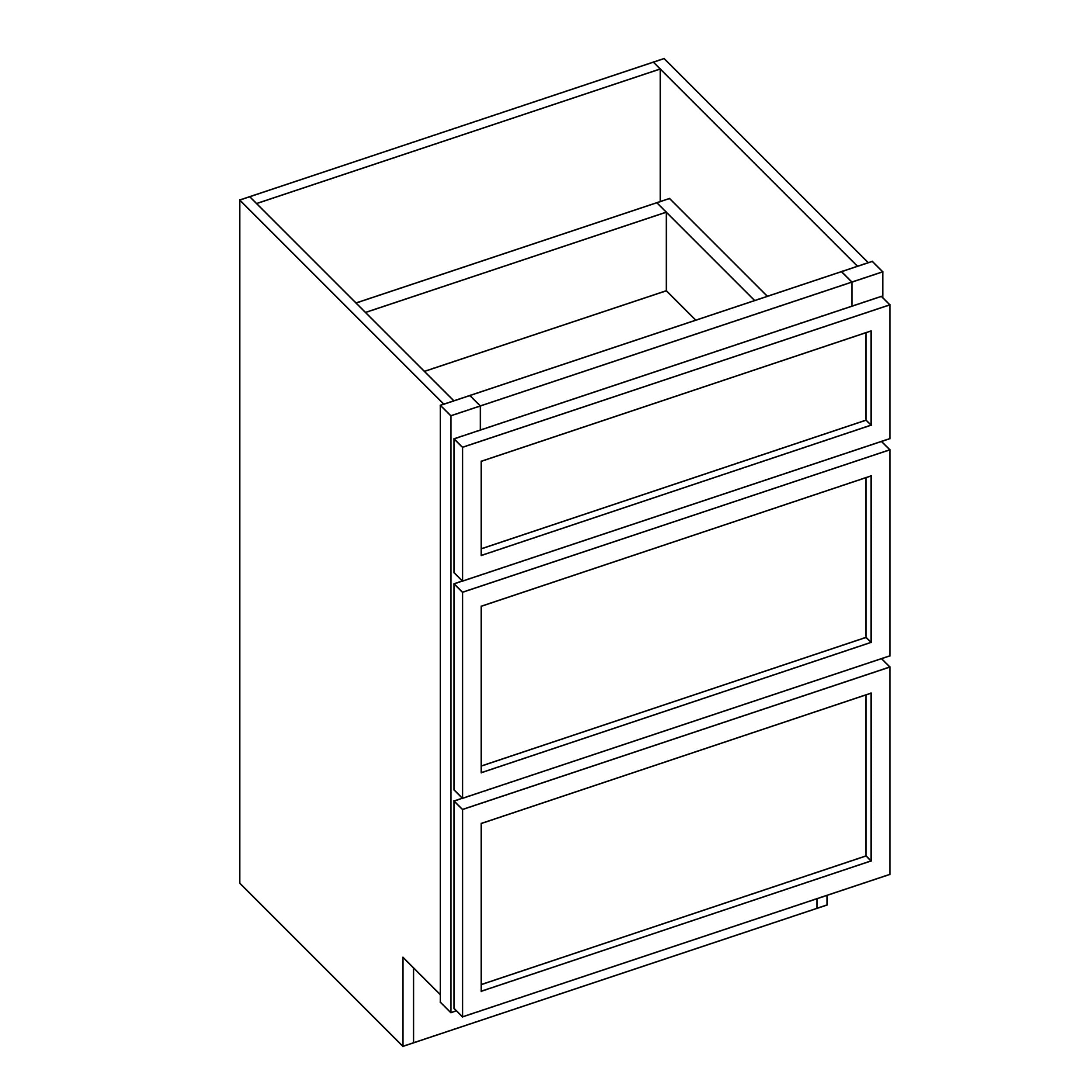 KCD Oslo Oak Vanity Drawer Base - 12" W - line drawing