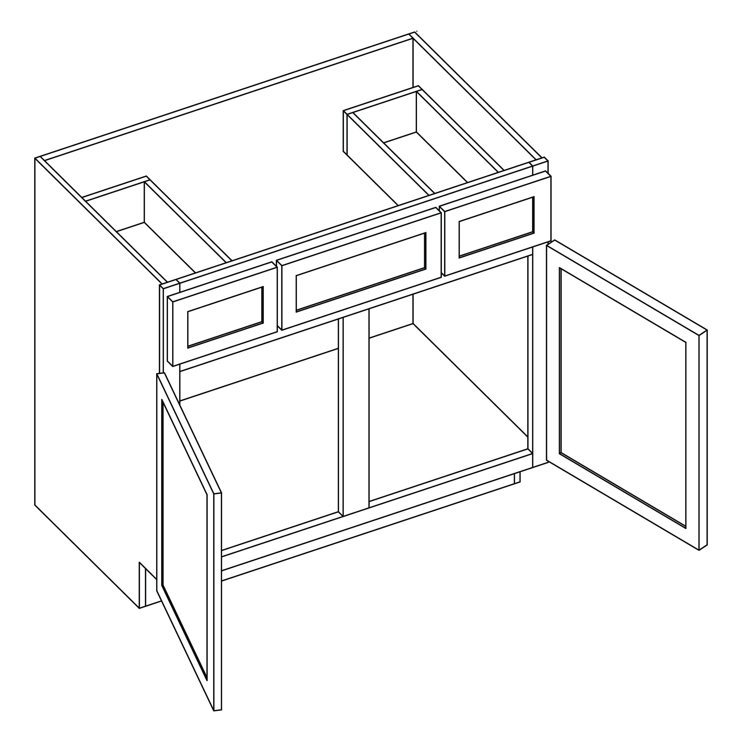 KCD Brooklyn Midnight Vanity Sink Base - 48" W - line drawing