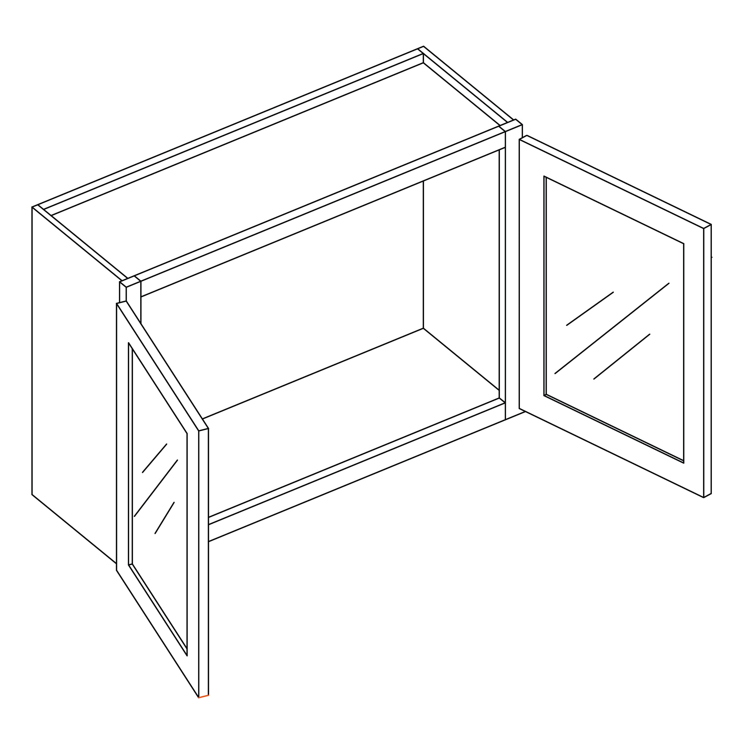 KCD Brooklyn Bright White 15" Wall Stacking Cabinets with Glass - line drawing