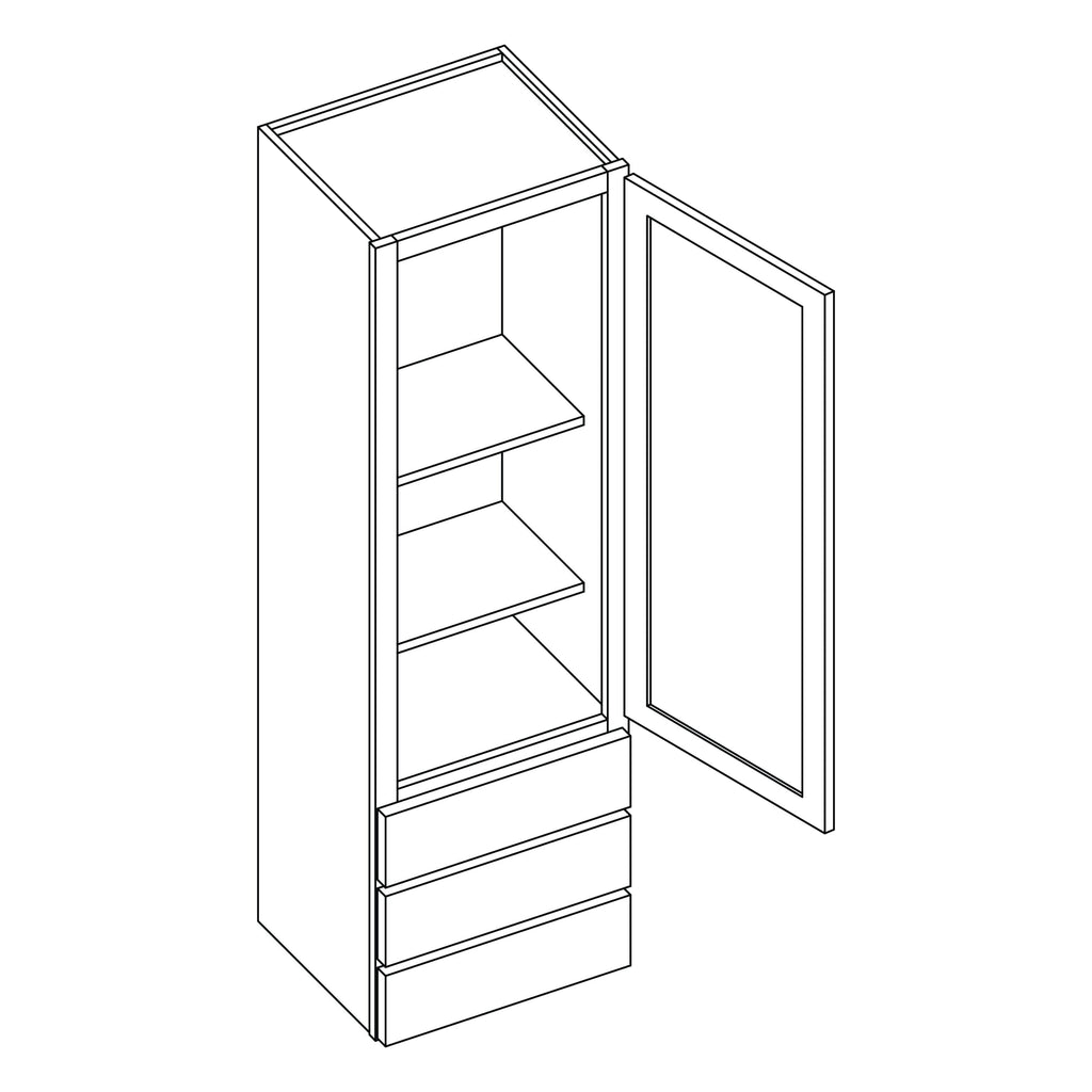 KCD Shaker Designer White Slab Wall Twr w/ 3 Drws - 15" W x 60" H x 14.5" D - line drawing