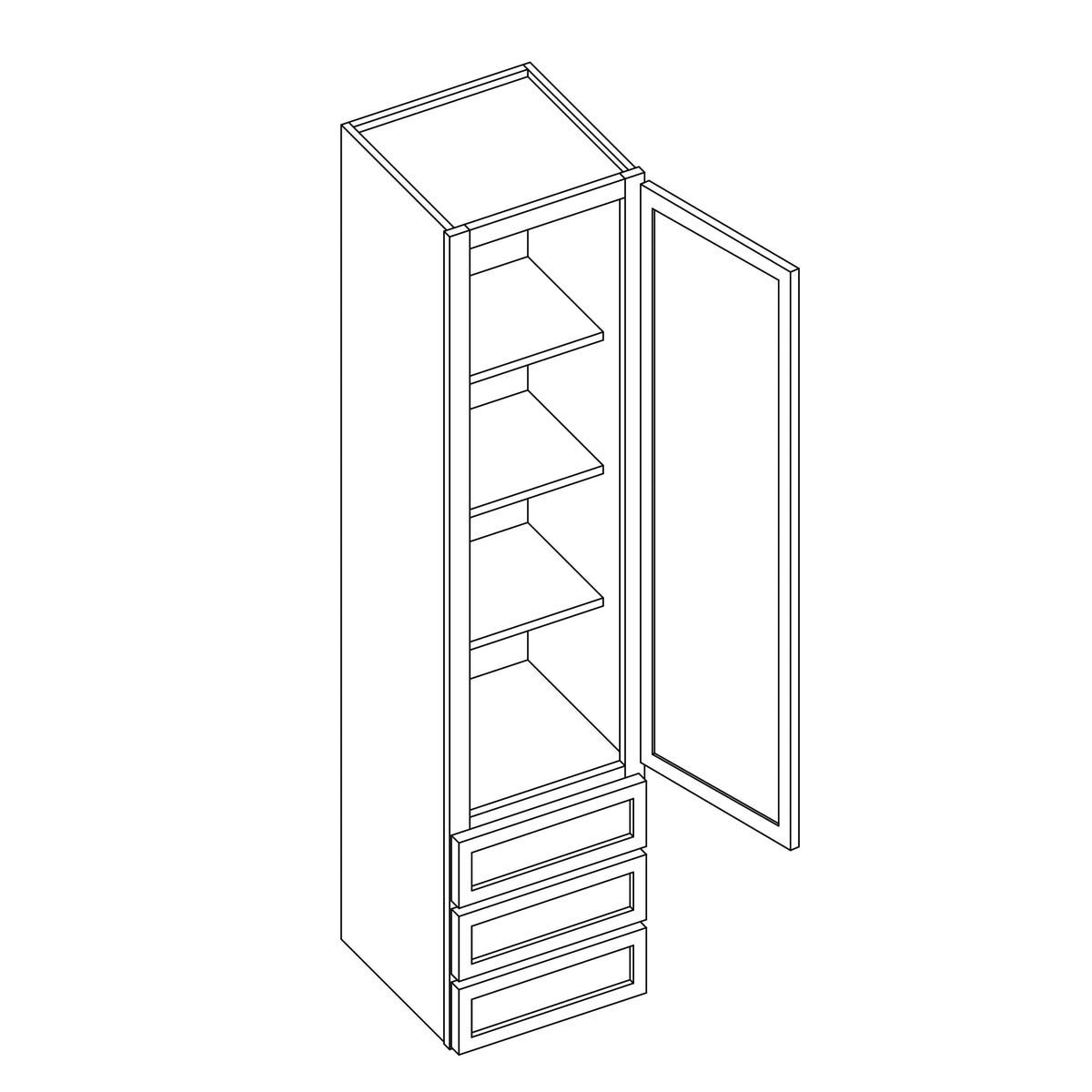 KCD Oslo Classic Walnut Wall Twr w/ 3 Drws - 15" W x 54" H x 14.5" D - line drawing
