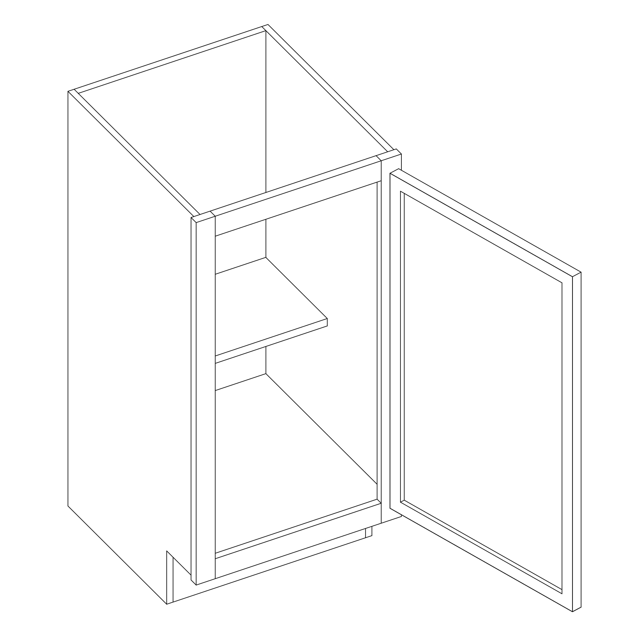 KCD Oslo White Full Height Single Door Base Cabinet - 18" W - line drawing