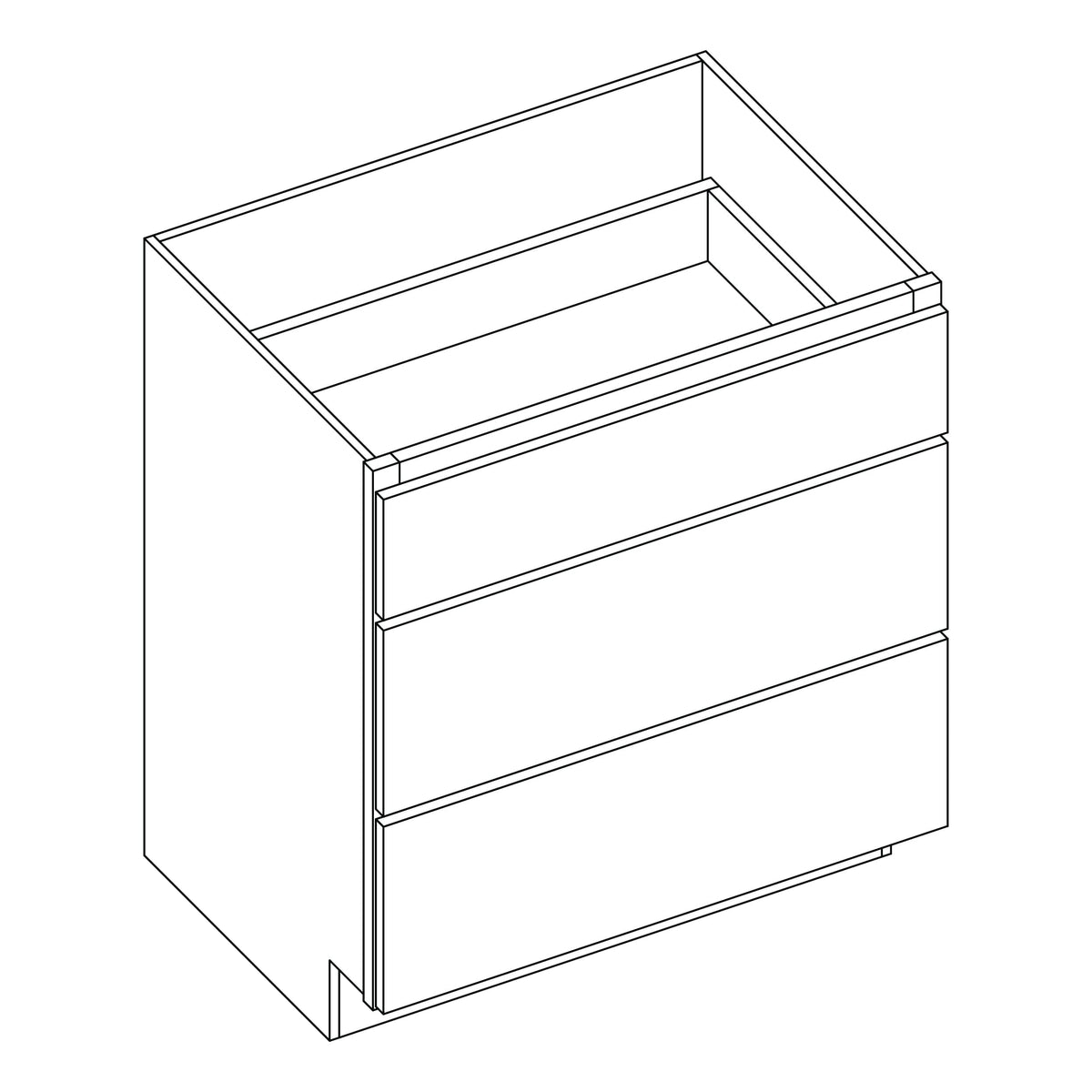 KCD Shaker Designer White Slab Drawer Base Cabinet - 24" W - line drawing