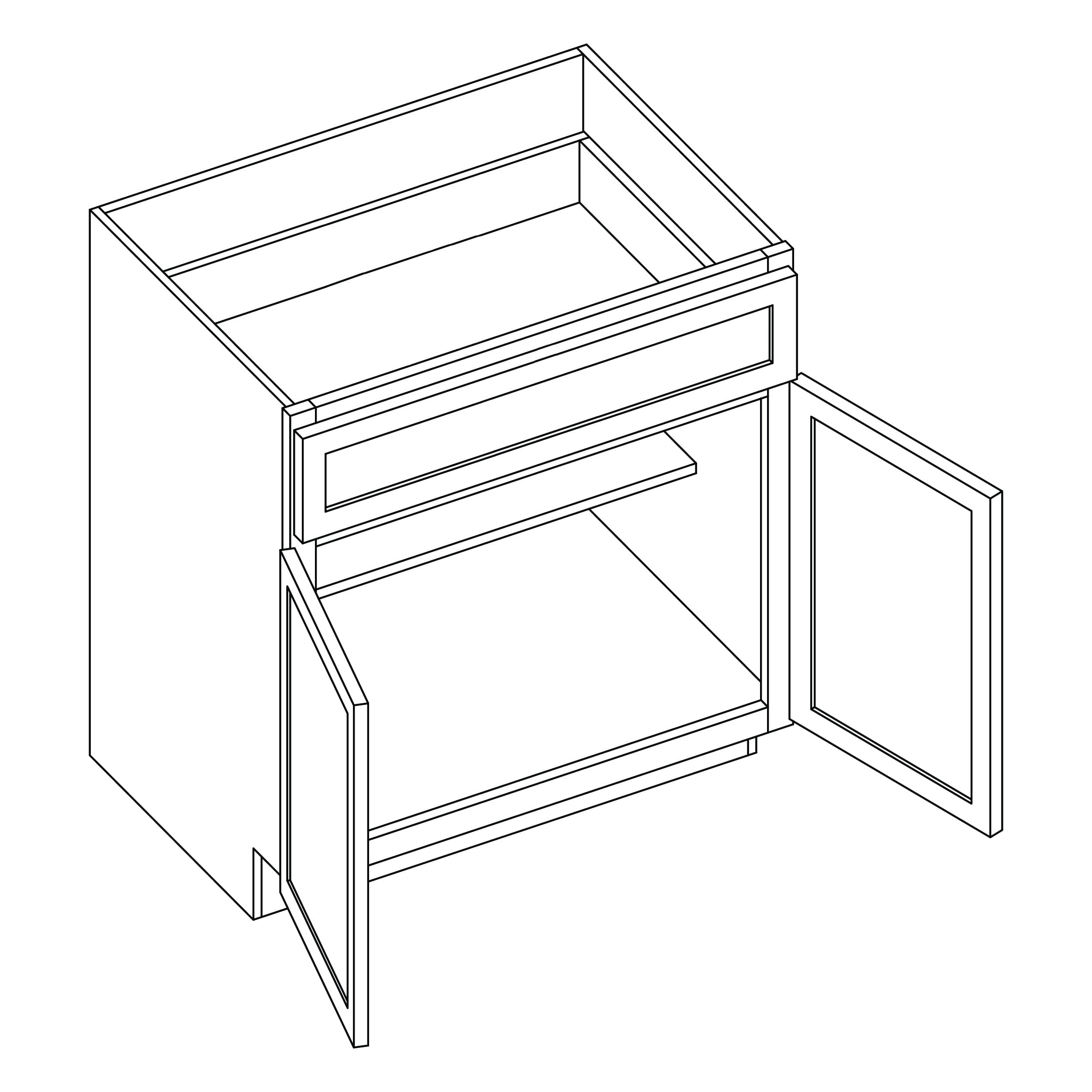 KCD Brooklyn Bright White Double Door Standard Base Cabinet - 24" W - line drawing