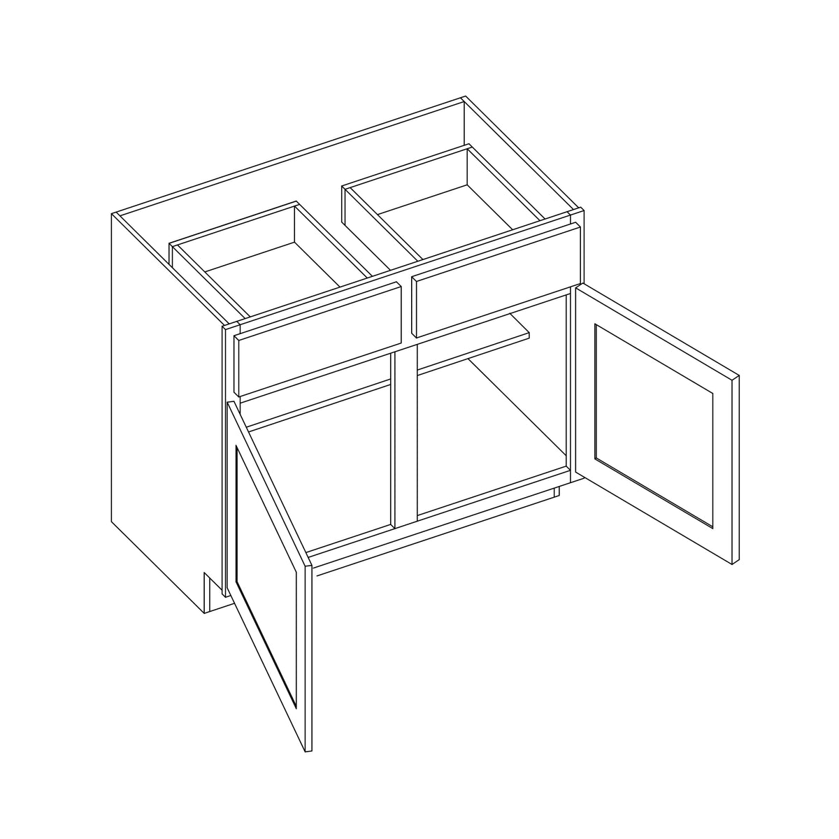 KCD Essential White Double Door Standard Base Cabinet - 42" W - line drawing