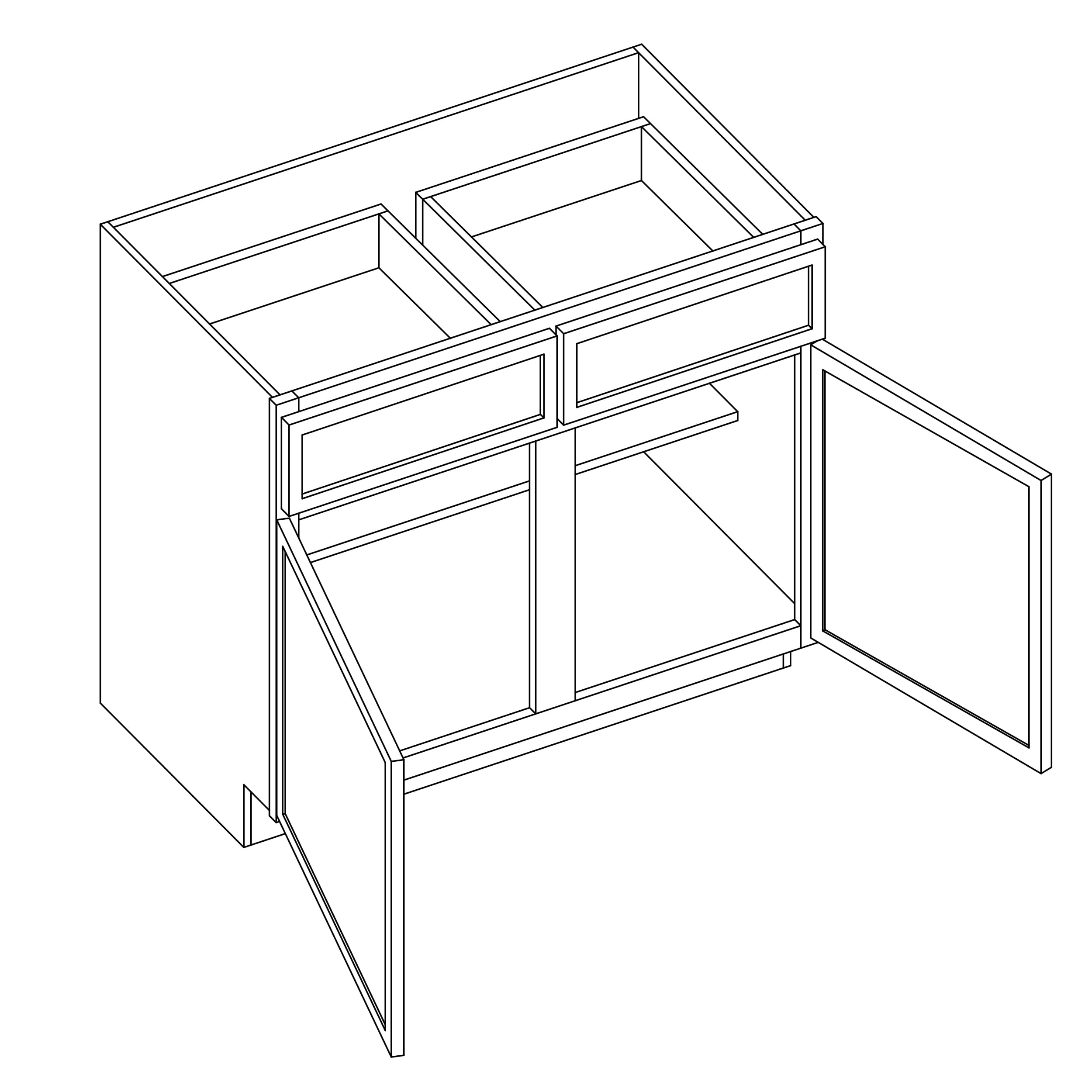 KCD Oslo Oak Double Door Standard Base Cabinet - 42" W - line drawing