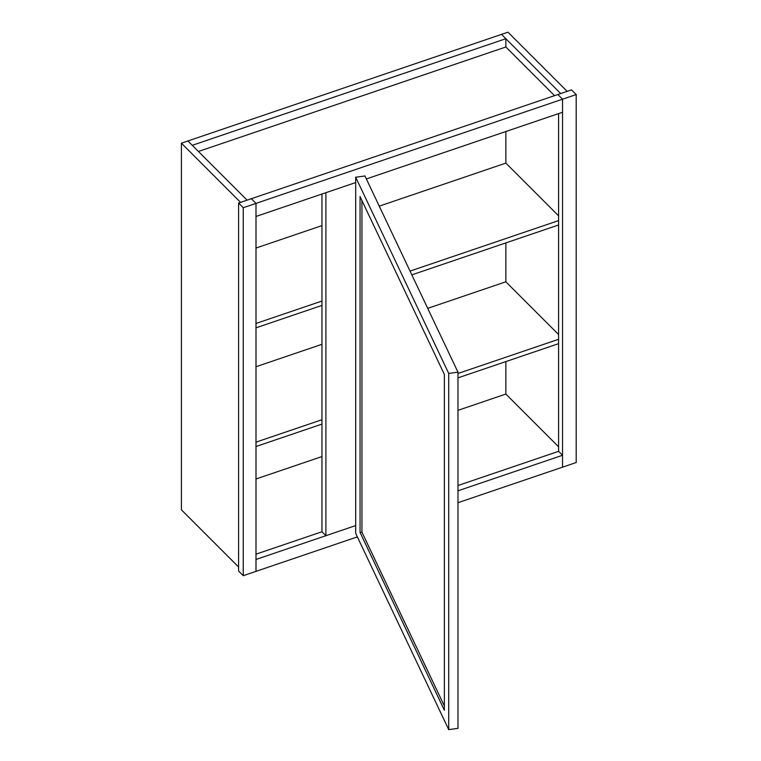 KCD Oslo Classic Walnut Blind Wall Cabinet - 30" W x 36" H - line drawing