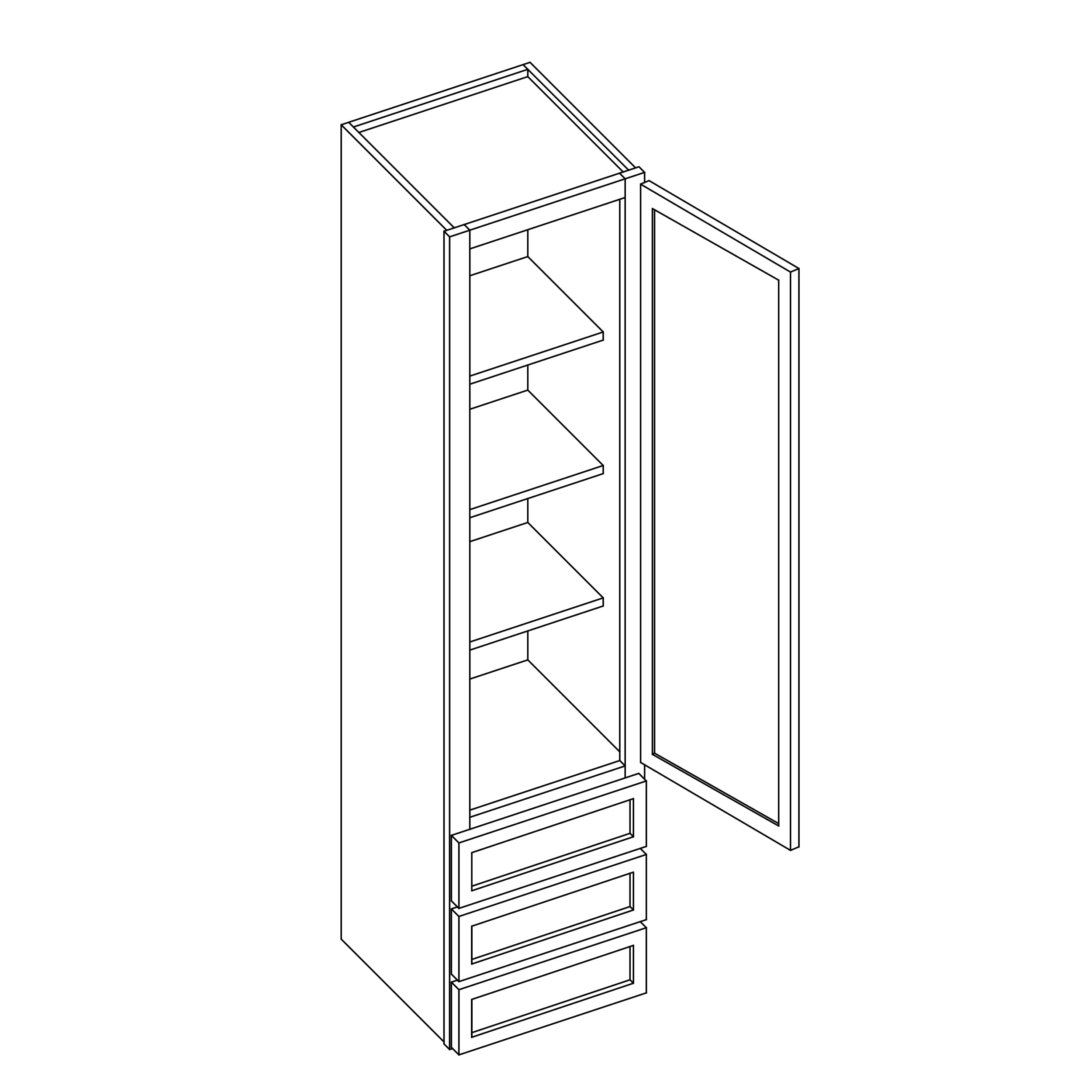 KCD Oslo White Wall Twr w/ 3 Drws - 15" W x 48" H x 14.5" D - line drawing