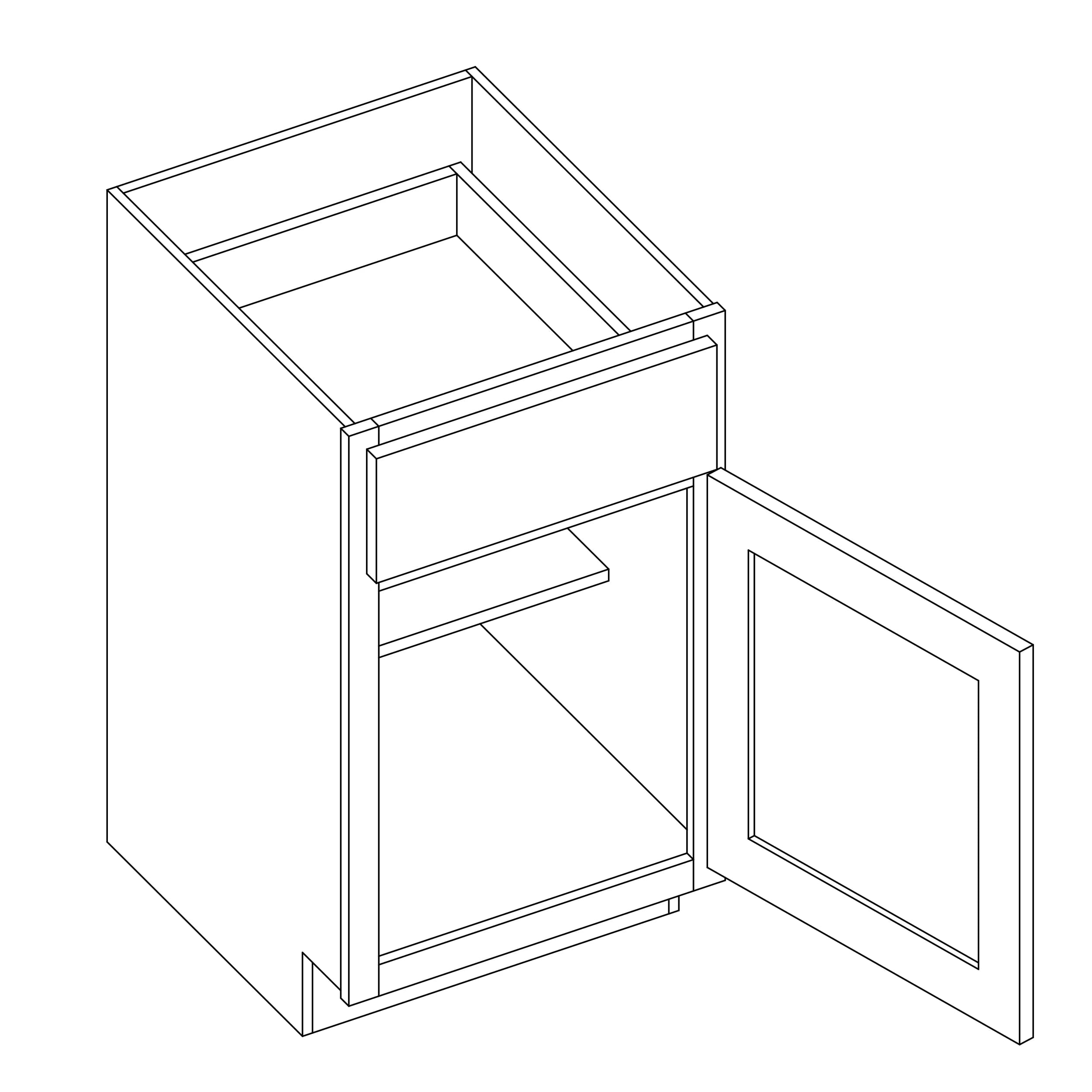 KCD Essential Gray Single Door Standard Base Cabinet - 21" W - line drawing