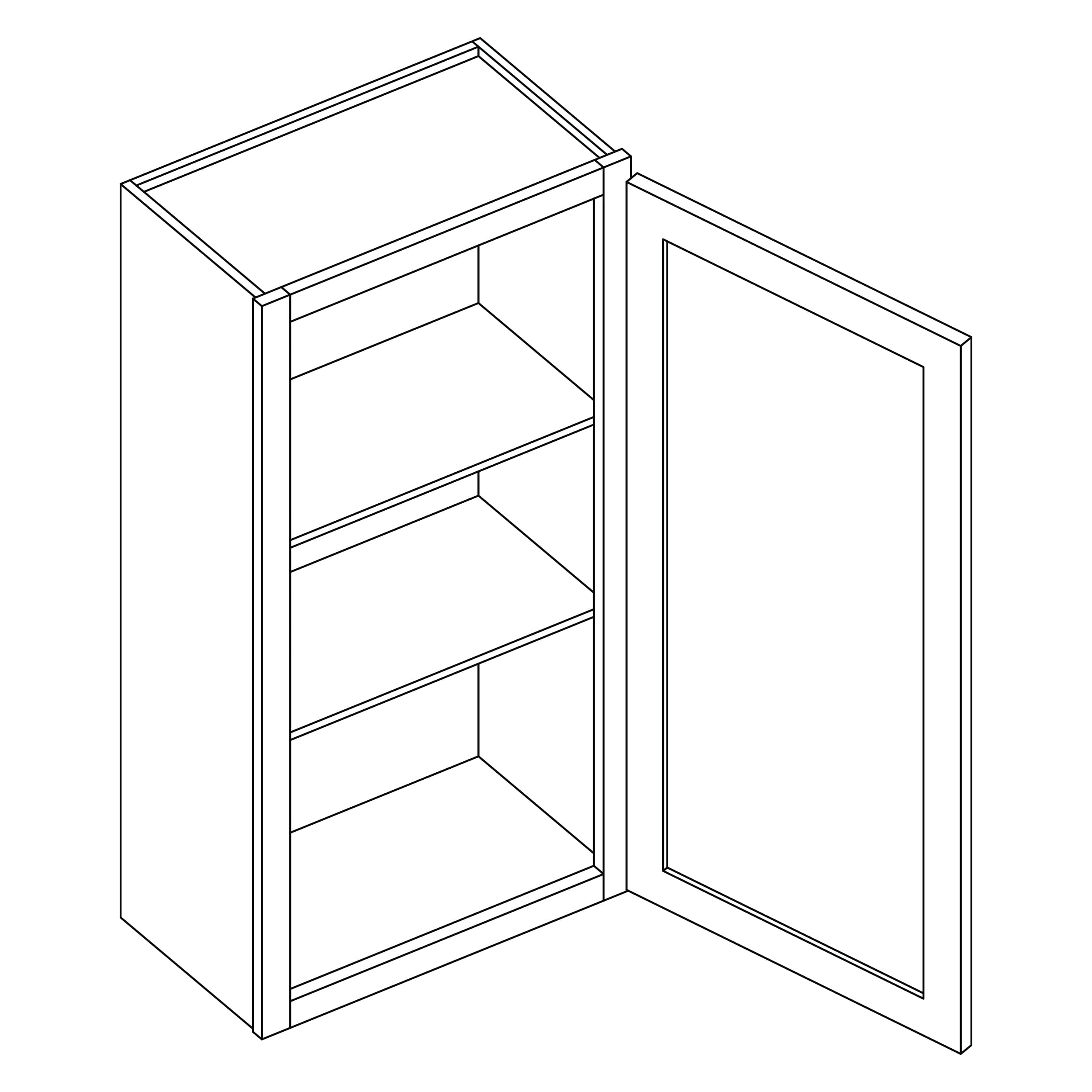 KCD Shaker Designer White Single Door Wall Cabinet - 12" W x 36" H - line drawing