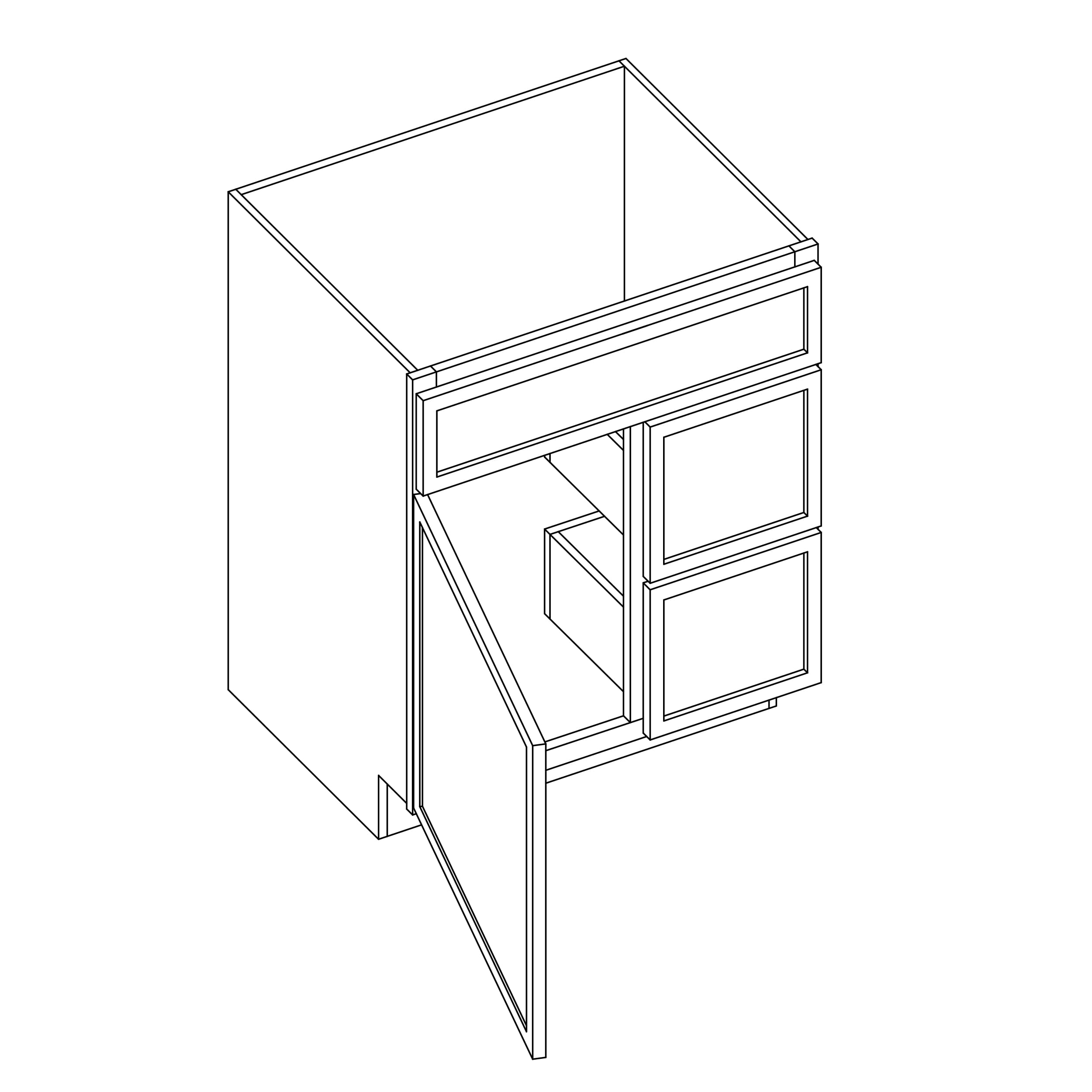 KCD Oslo Oak Vanity Sink Base Right Drawer Stacking Cabinet - 30" W - line drawing