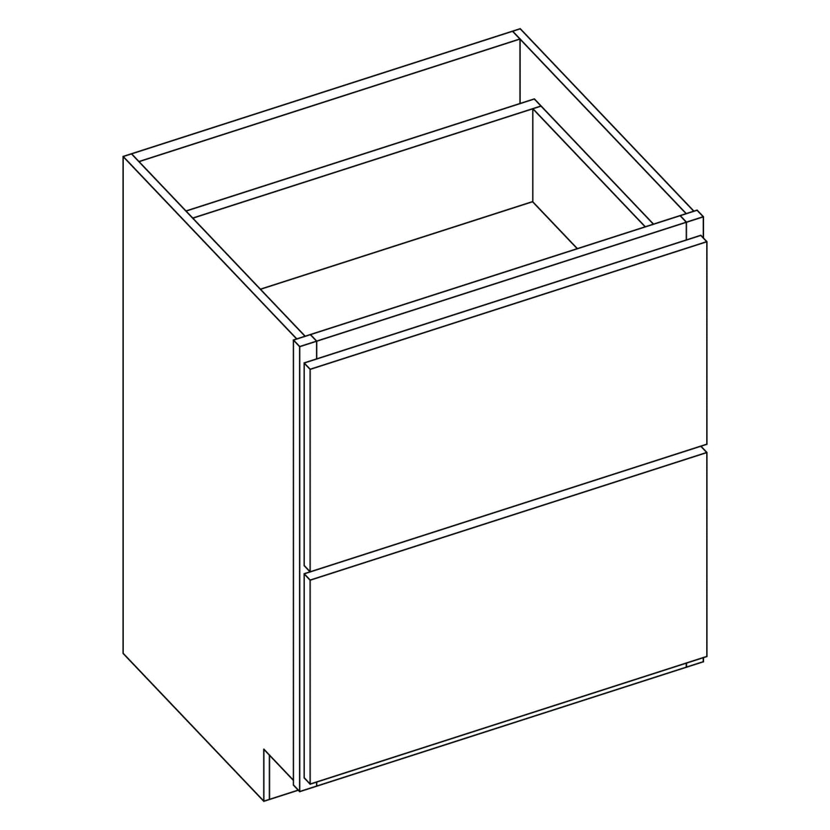 KCD Shaker Designer White Slab 2 Drawer Base Cabinet - 30" W - line drawing