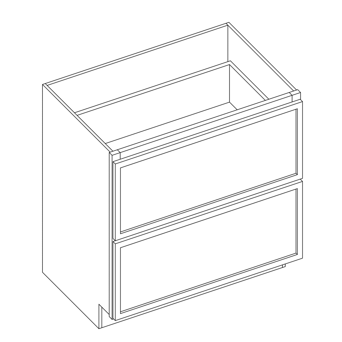 KCD Oslo Oak 2 Drawer Base Cabinet - 36" W - line drawing