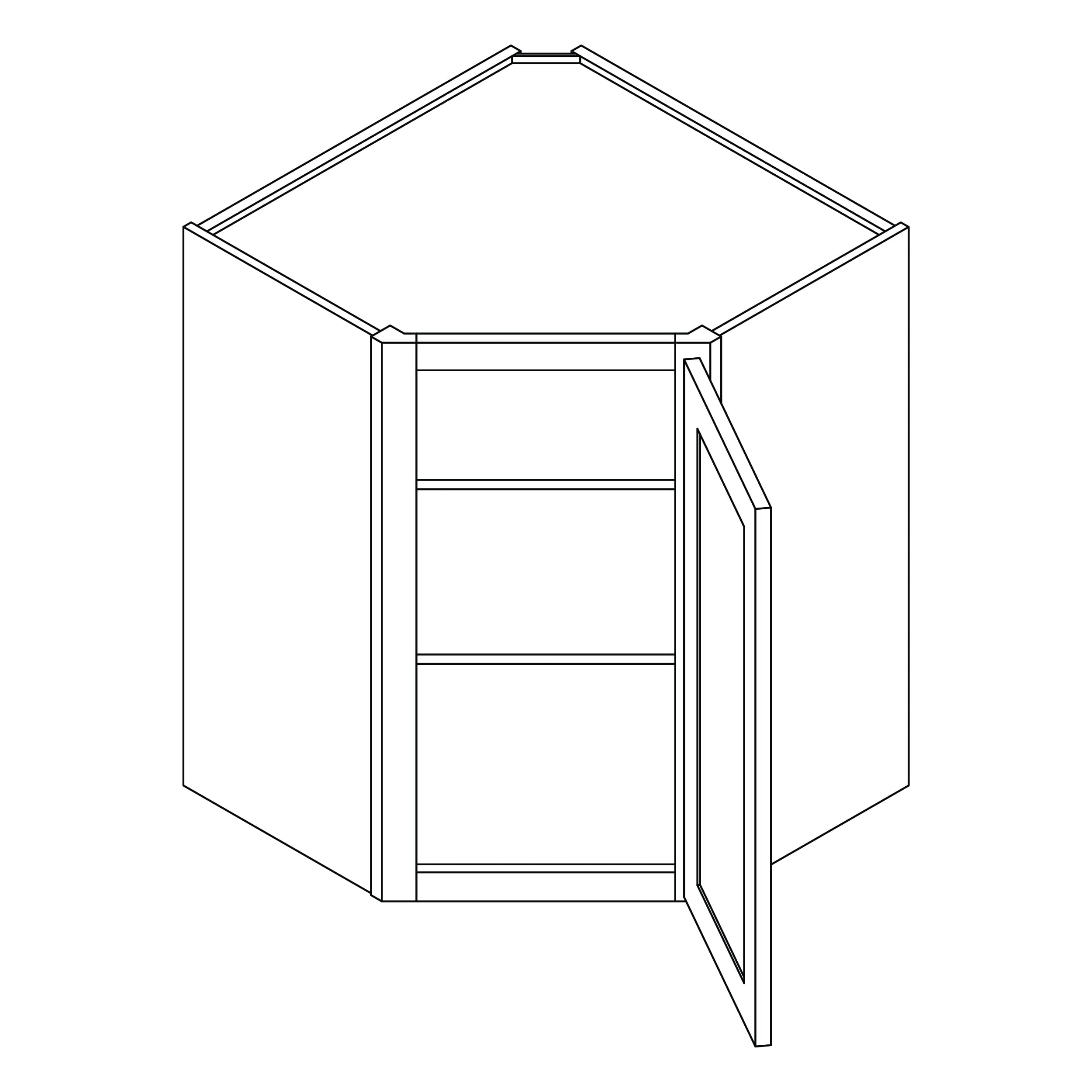 KCD Shaker Sand Corner Wall Cabinet - 24" W x 30" H - line drawing