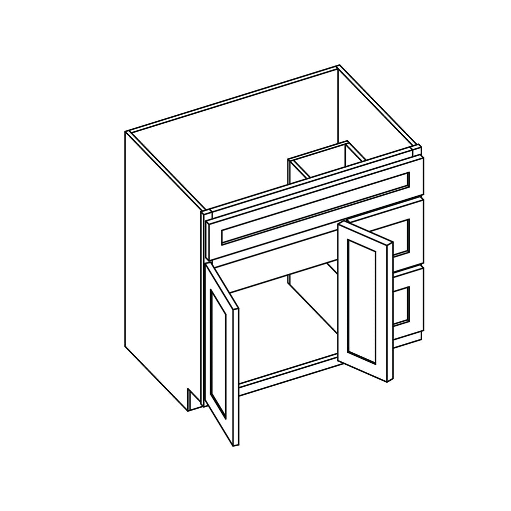 KCD Brooklyn Modern Gray Vanity Sink Base Right Drawer Stacking Cabinet - 36" W - line drawing